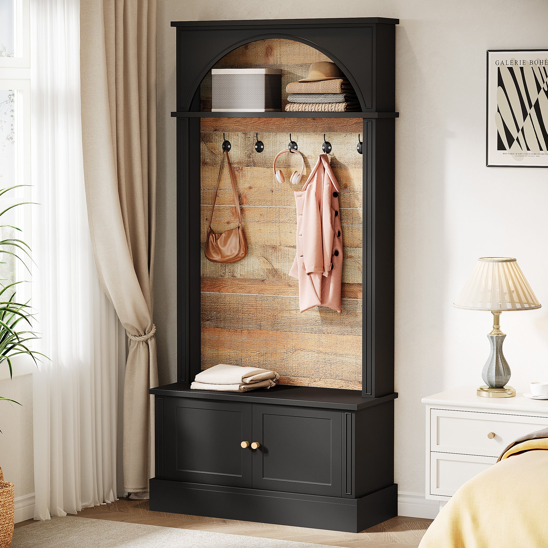 70.8" Hall Tree, 4-in-1 Entryway Shoe Storage with 5 Double Hooks - Image 5
