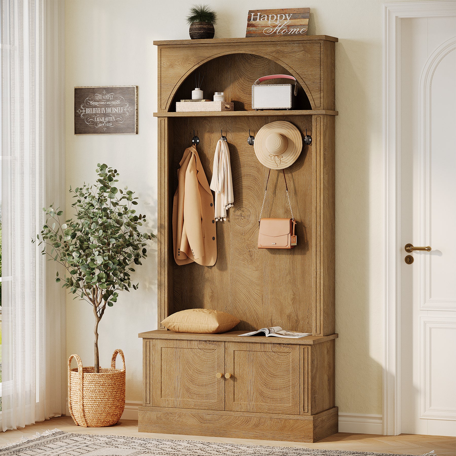 70.8" Hall Tree, 4-in-1 Entryway Shoe Storage with 5 Double Hooks - Image 9
