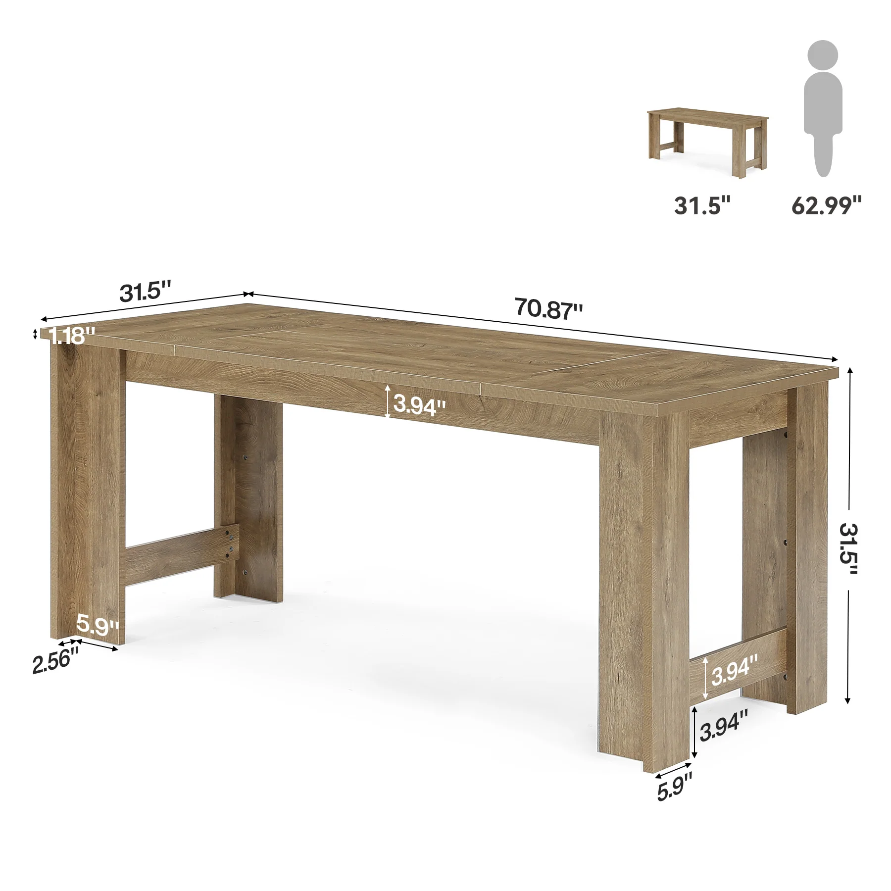 70.8" Dining Table for 6–8, Farmhouse Kitchen Table with Panel Legs for Dining Room - Image 2