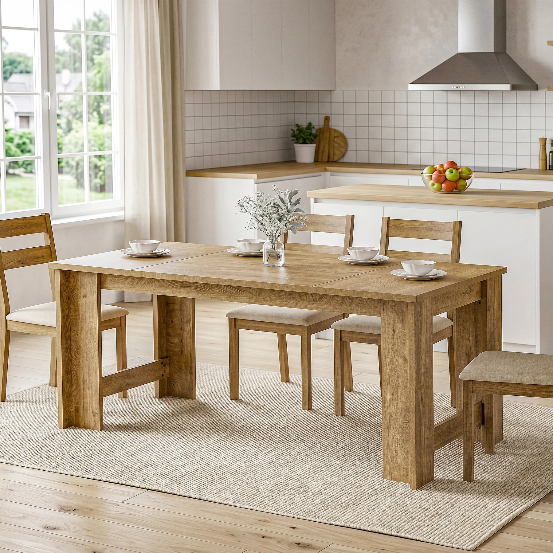 70.8" Dining Table for 6–8, Farmhouse Kitchen Table with Panel Legs for Dining Room - Image 3