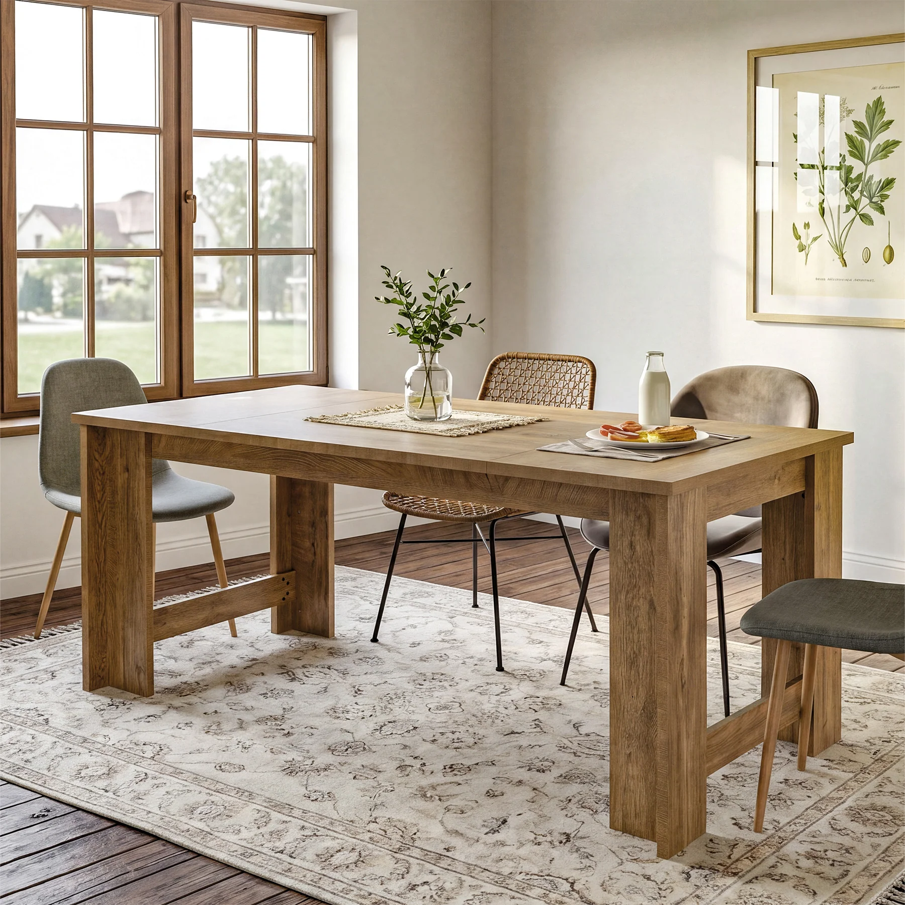 70.8" Dining Table for 6–8, Farmhouse Kitchen Table with Panel Legs for Dining Room - Image 5