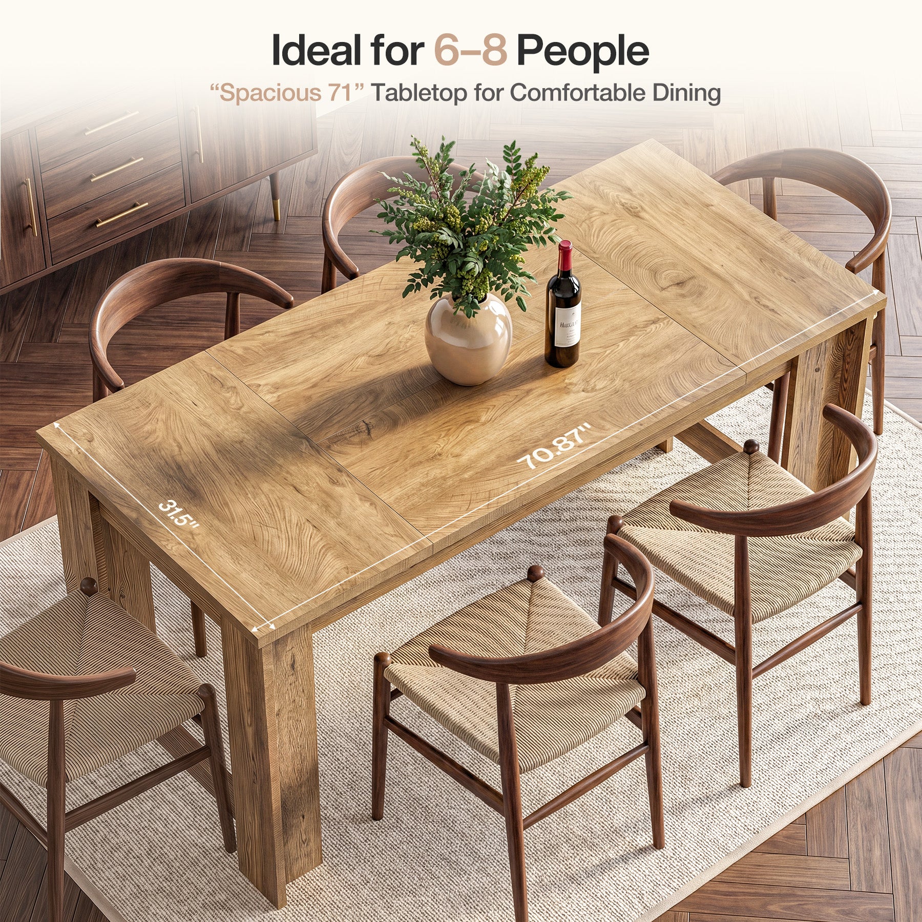 70.8" Dining Table for 6–8, Farmhouse Kitchen Table with Panel Legs for Dining Room - Image 6