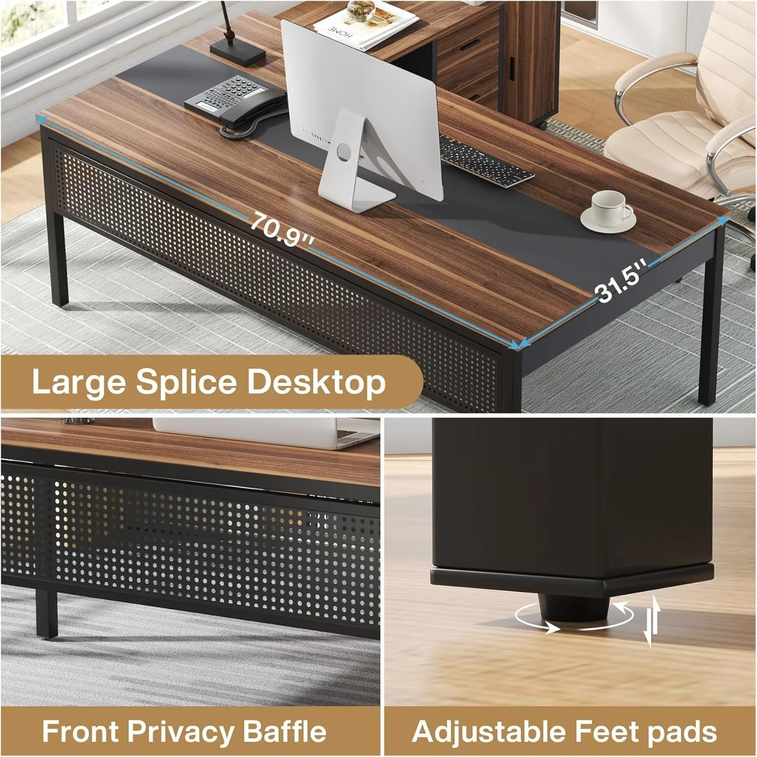 70.8" Executive Desk, Large Computer Desk Home Office Desk - Image 6