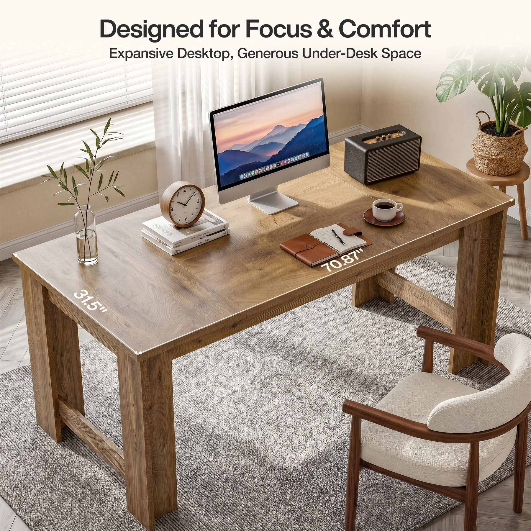 70.8" Long Executive Desk, Rectangular Office Computer Desk with Sturdy Panel Legs - Image 7