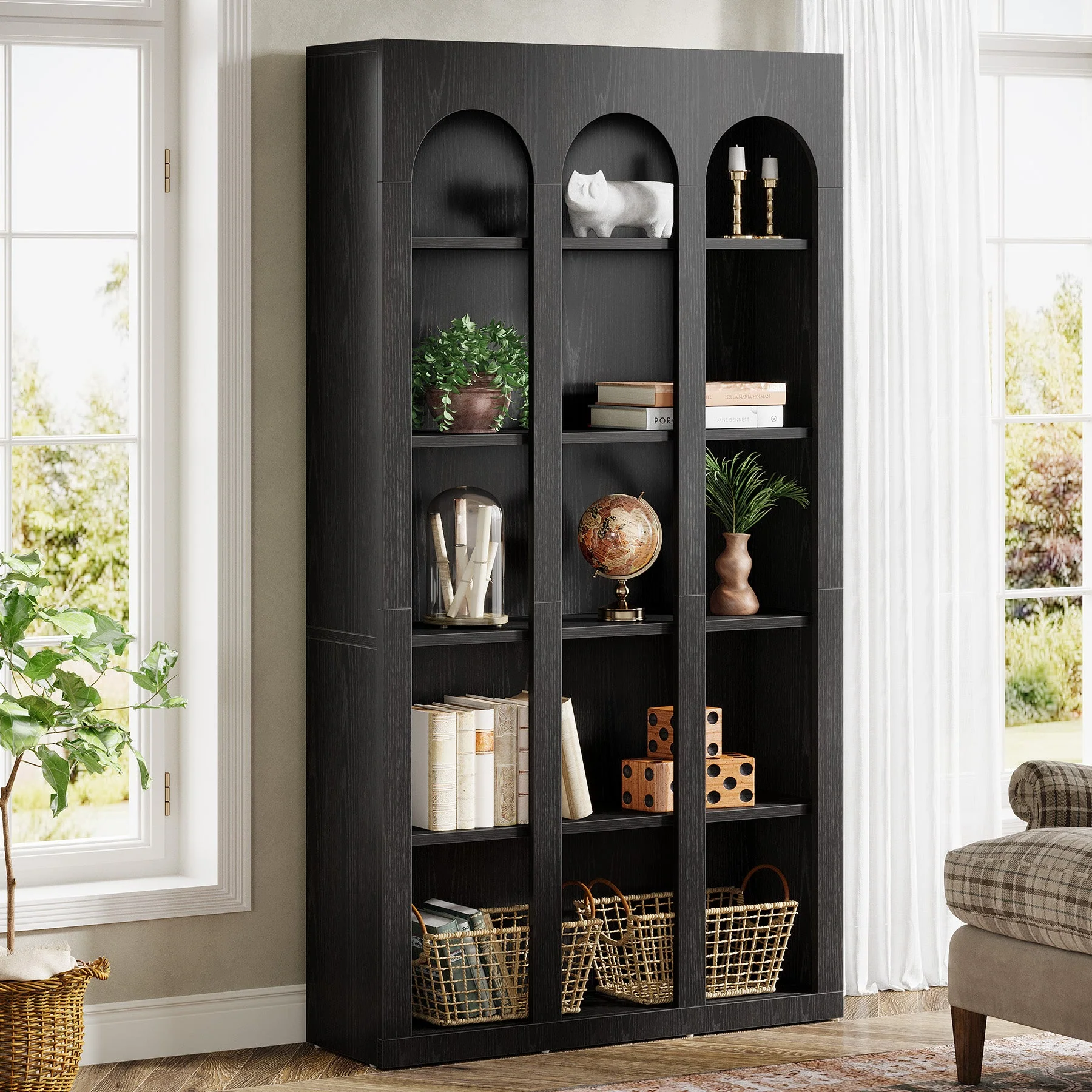 70.8" Wood Bookshelf, 5-Tier Rustic Bookcase Display Storage Shelving Unit - Image 10