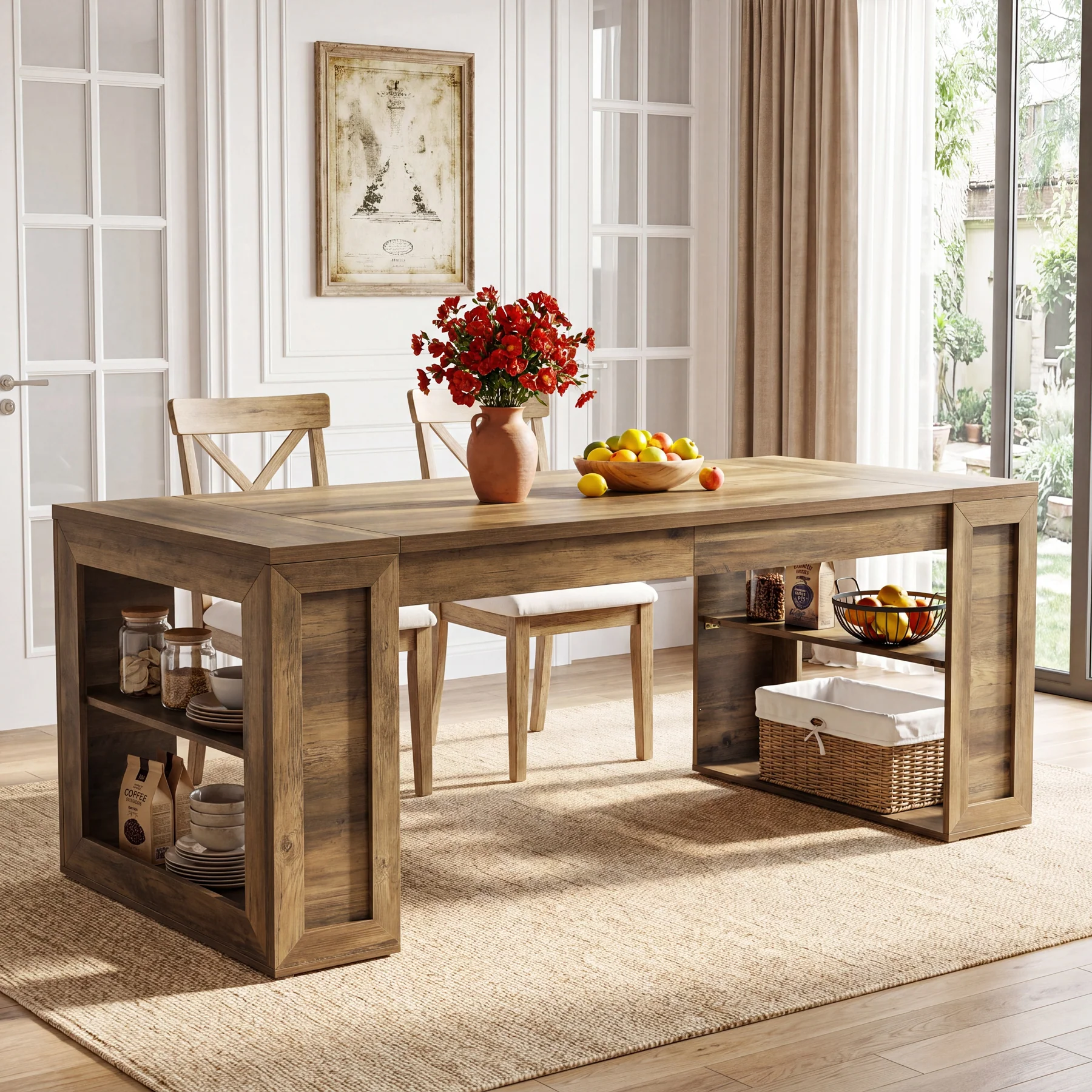 Tribesigns 70.8-Inch Dining Table, 6-Person Kitchen Table with Shelves