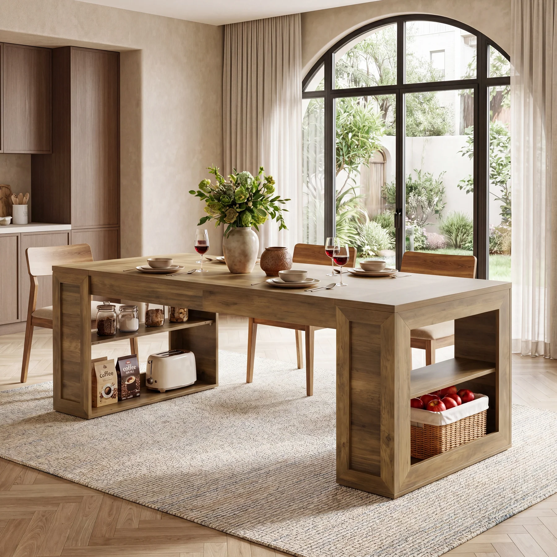 Tribesigns 70.8-Inch Dining Table, 6-Person Kitchen Table with Shelves - Image 4