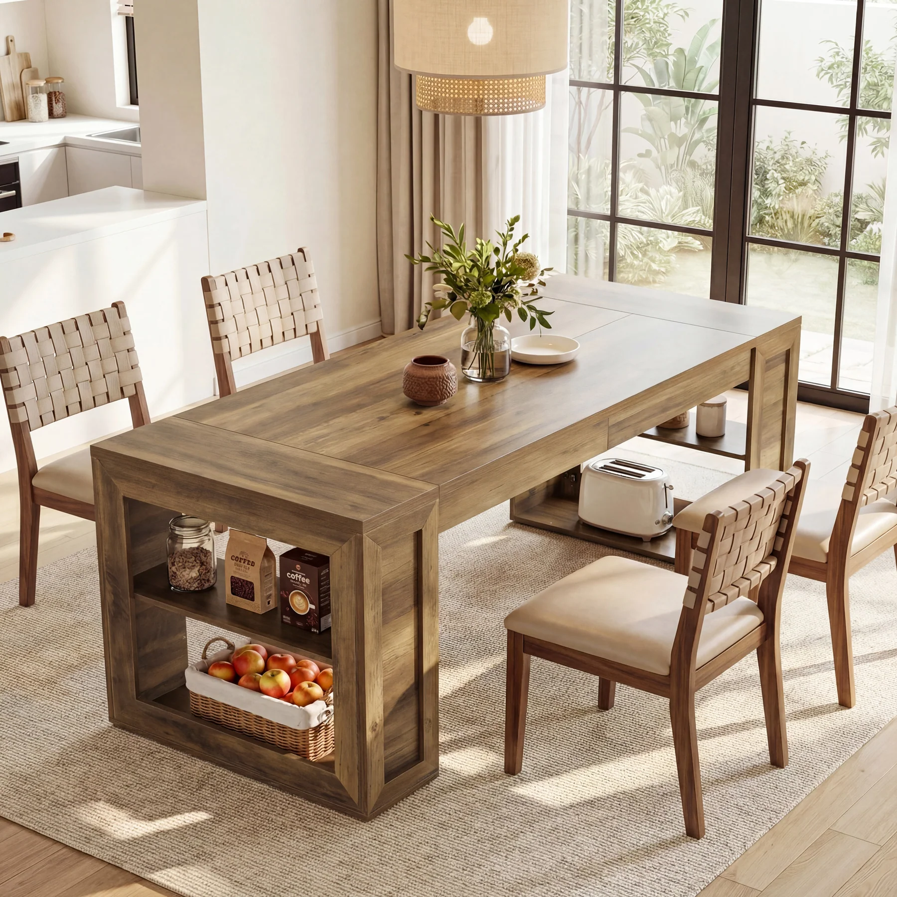 Tribesigns 70.8-Inch Dining Table, 6-Person Kitchen Table with Shelves - Image 5