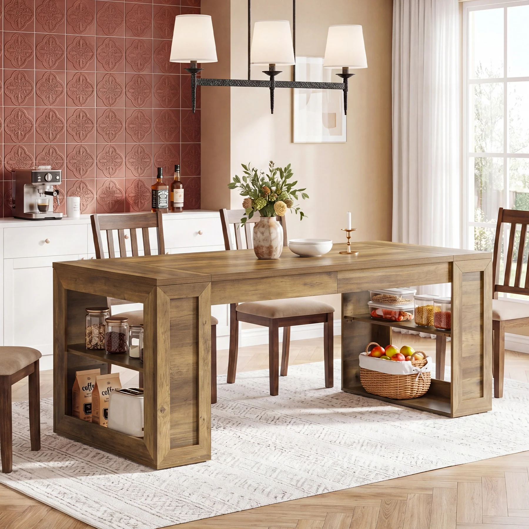 Tribesigns 70.8-Inch Dining Table, 6-Person Kitchen Table with Shelves - Image 7