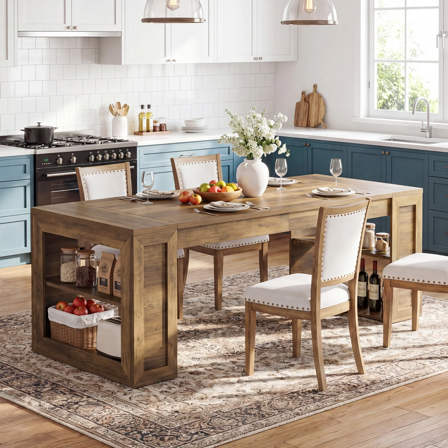 Tribesigns 70.8-Inch Dining Table, 6-Person Kitchen Table with Shelves - Image 8