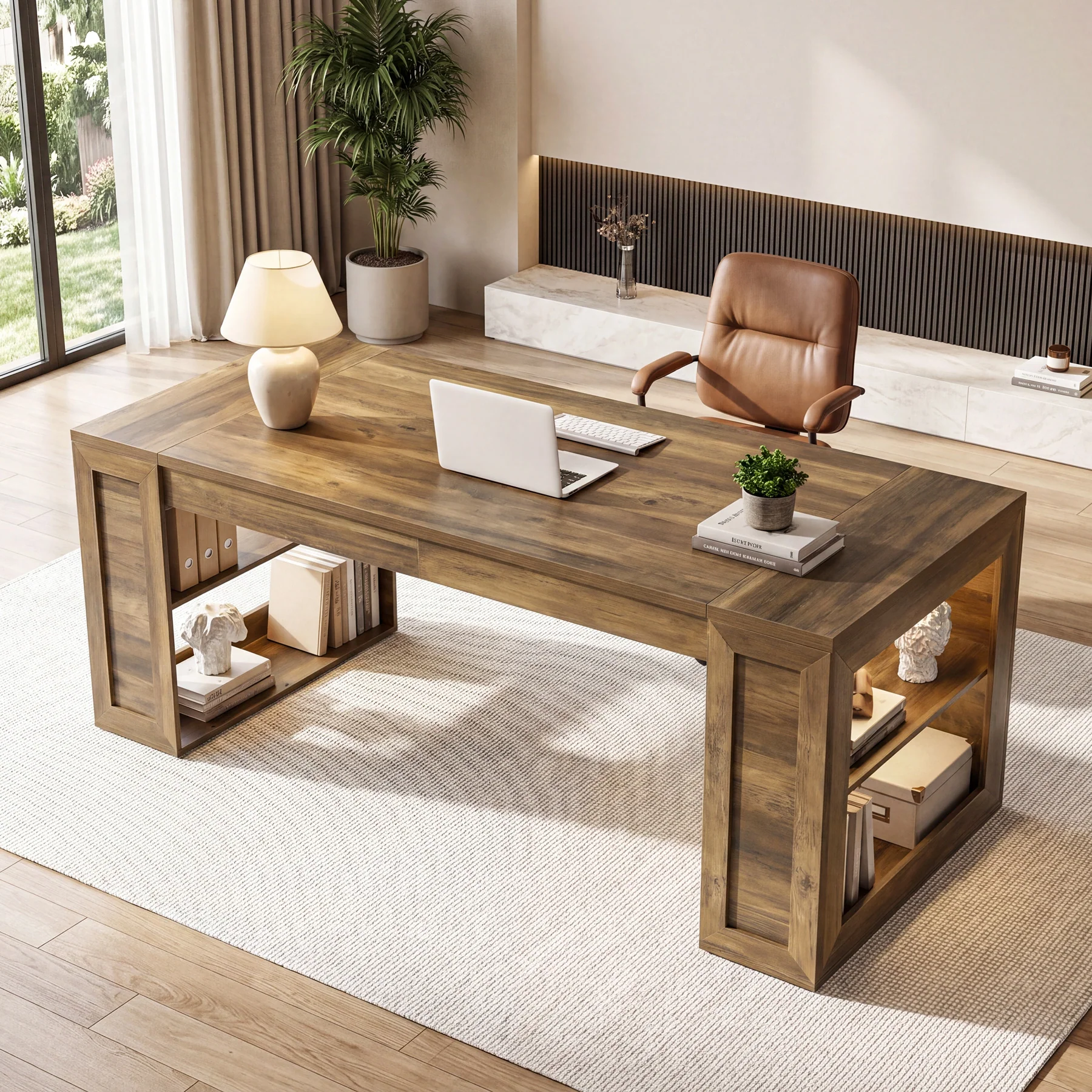 Tribesigns 70.8-Inch Executive Desk, Computer Desk with Shelves for Office - Image 3