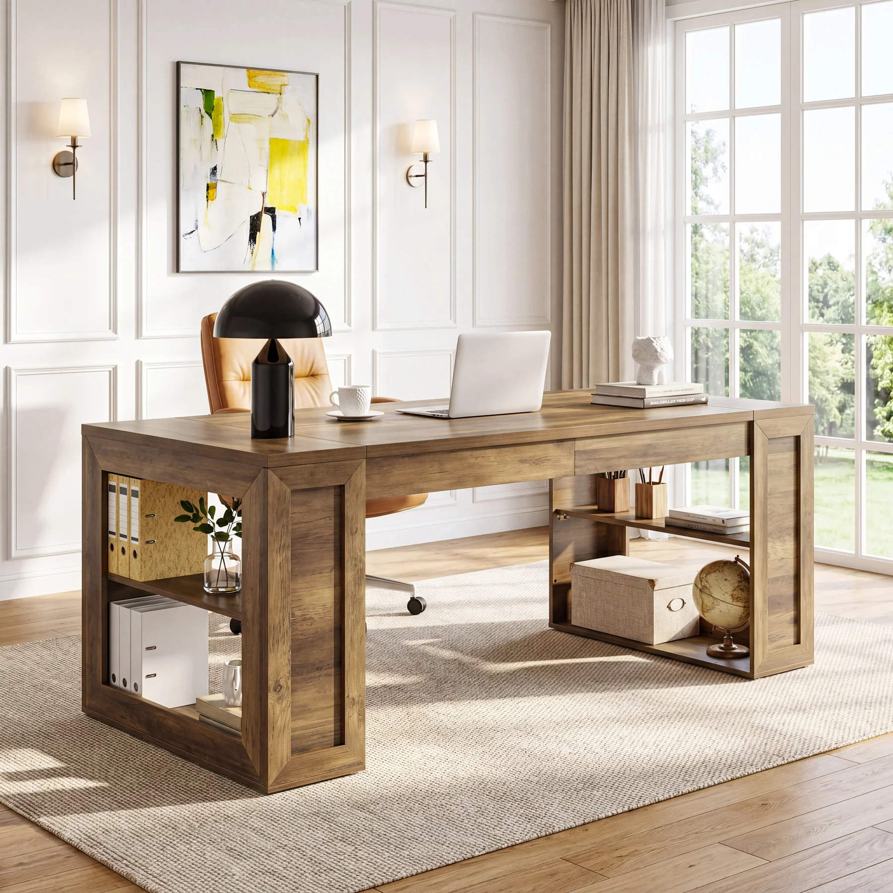 Tribesigns 70.8-Inch Executive Desk, Computer Desk with Shelves for Office - Image 4