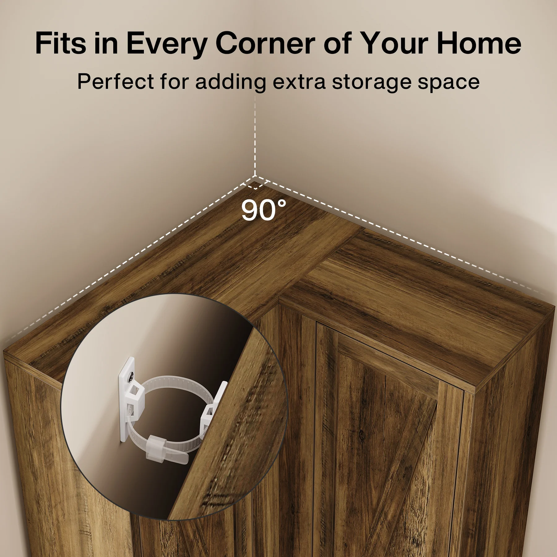 70.8" Corner Bookcase, Farmhouse Corner Storage Cabinet with Doors - Image 7