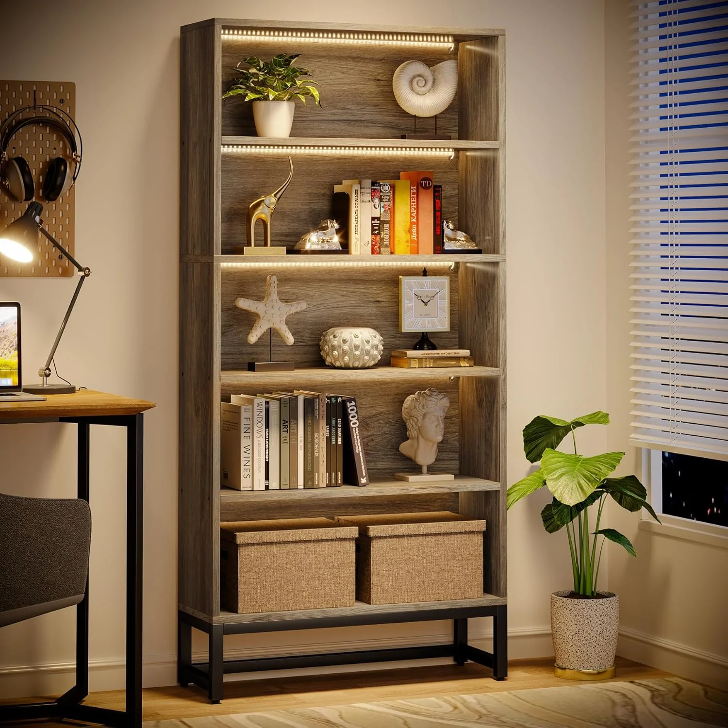 Tribesigns 70.8-Inch Tall Bookcase with LED Lights, 5-Tier Black Bookshelf Organizer - Image 11
