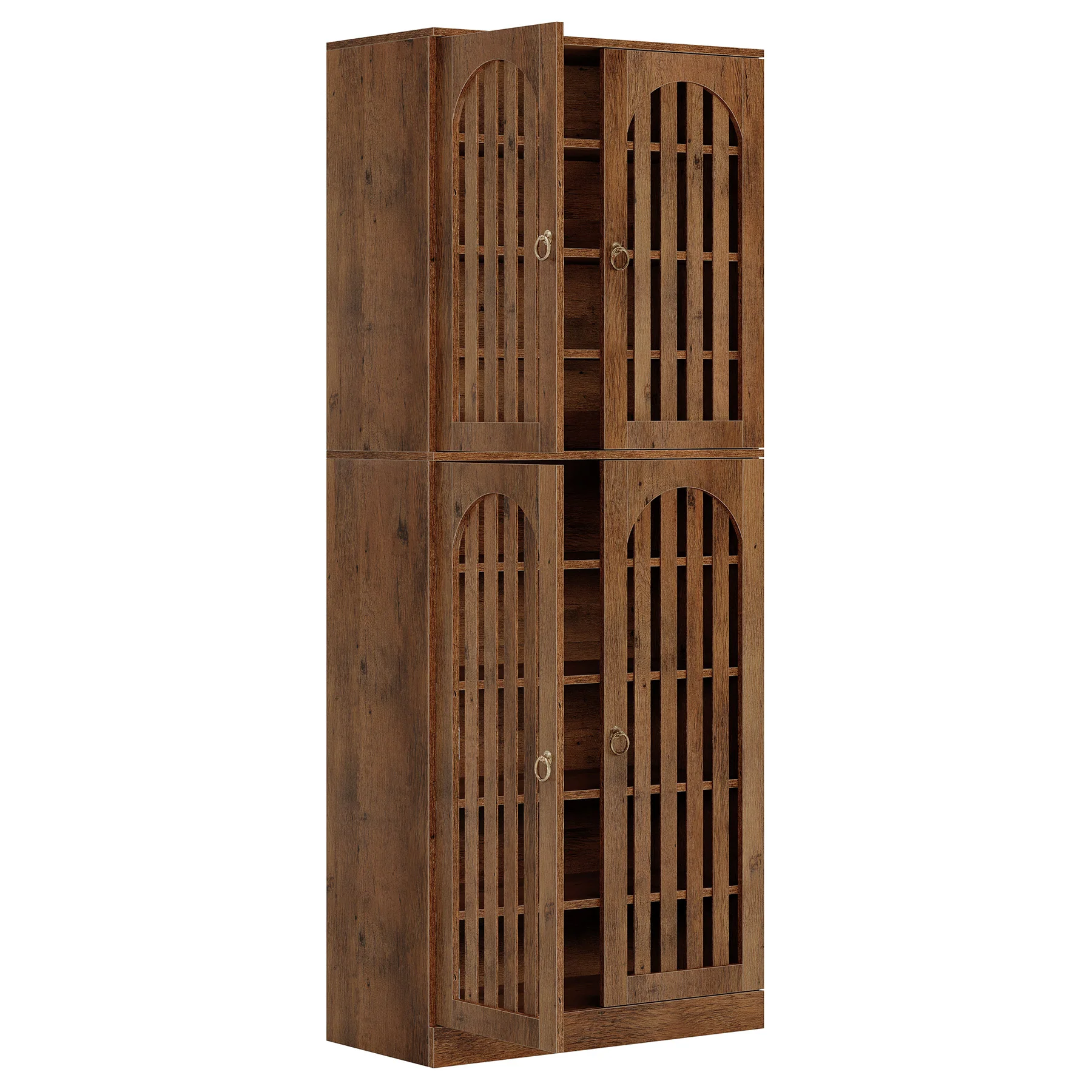 70.8" Kitchen Pantry, Wooden Cupboard Storage Cabinet with 4 Slatted Doors - Image 10
