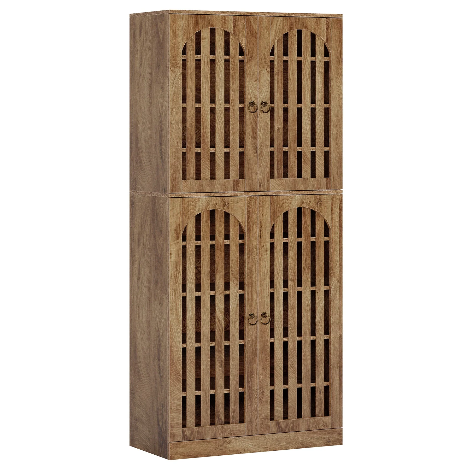 70.8" Kitchen Pantry, Wooden Cupboard Storage Cabinet with 4 Slatted Doors - Image 8