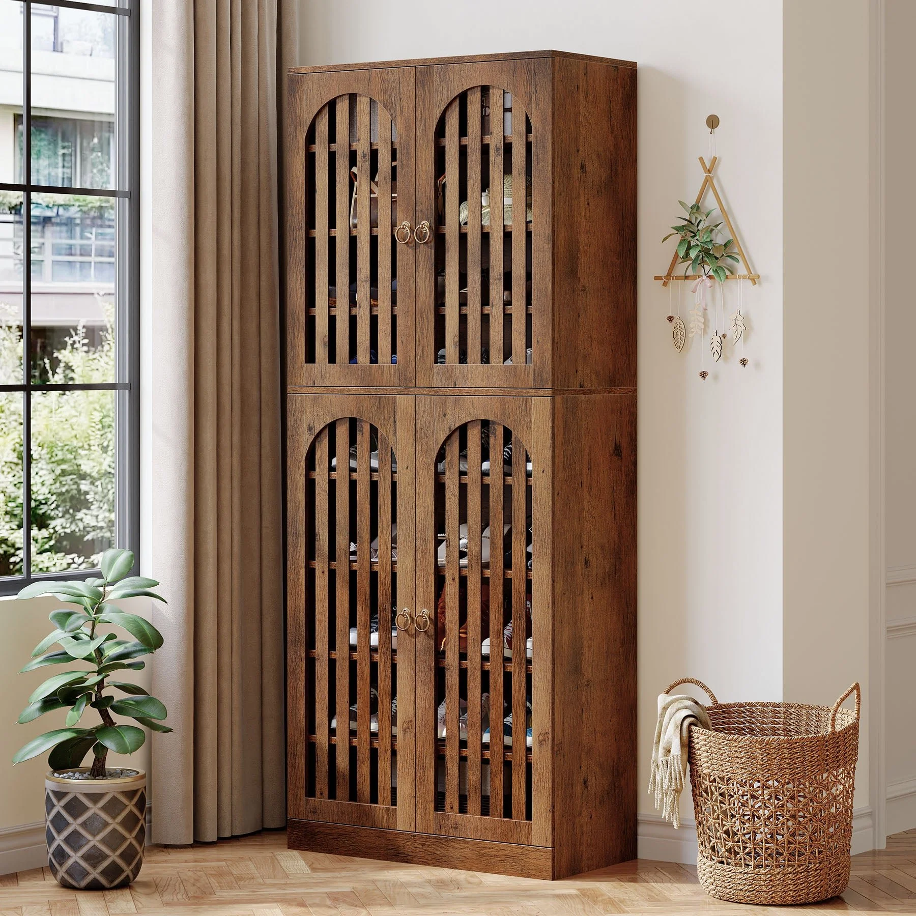 70.8" Kitchen Pantry, Wooden Cupboard Storage Cabinet with 4 Slatted Doors - Image 9
