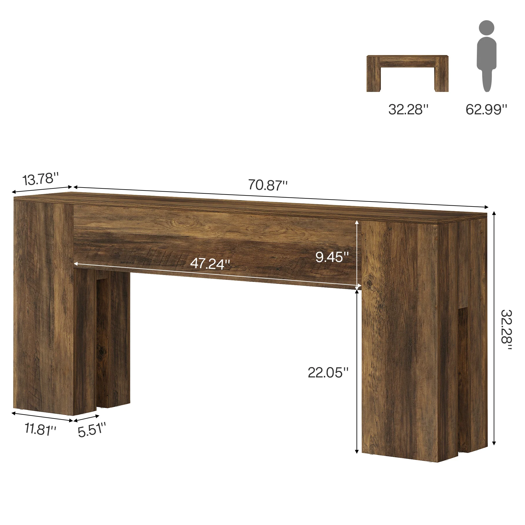 70.8" Wooden Console Table, Sturdy Sofa Hallway Table - Image 2