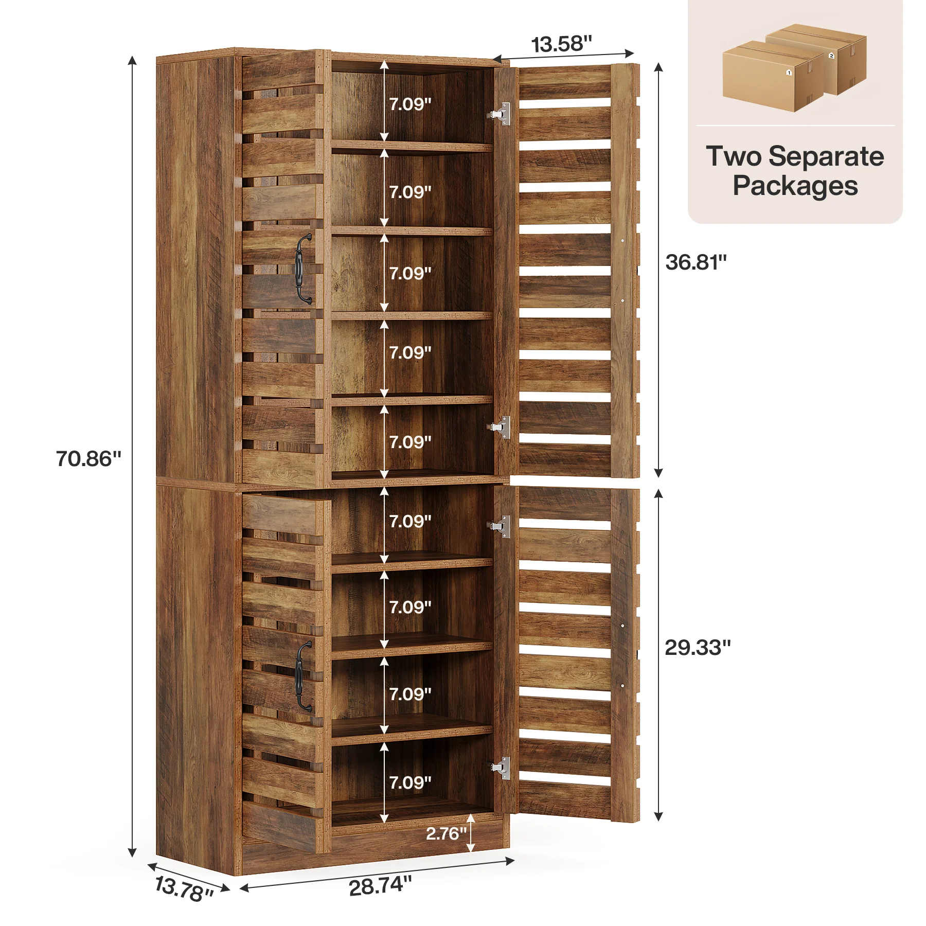 70.8" Kitchen Pantry Cabinet, 9-Tier Storage Cabinet with 2 Shutter Doors - Image 2