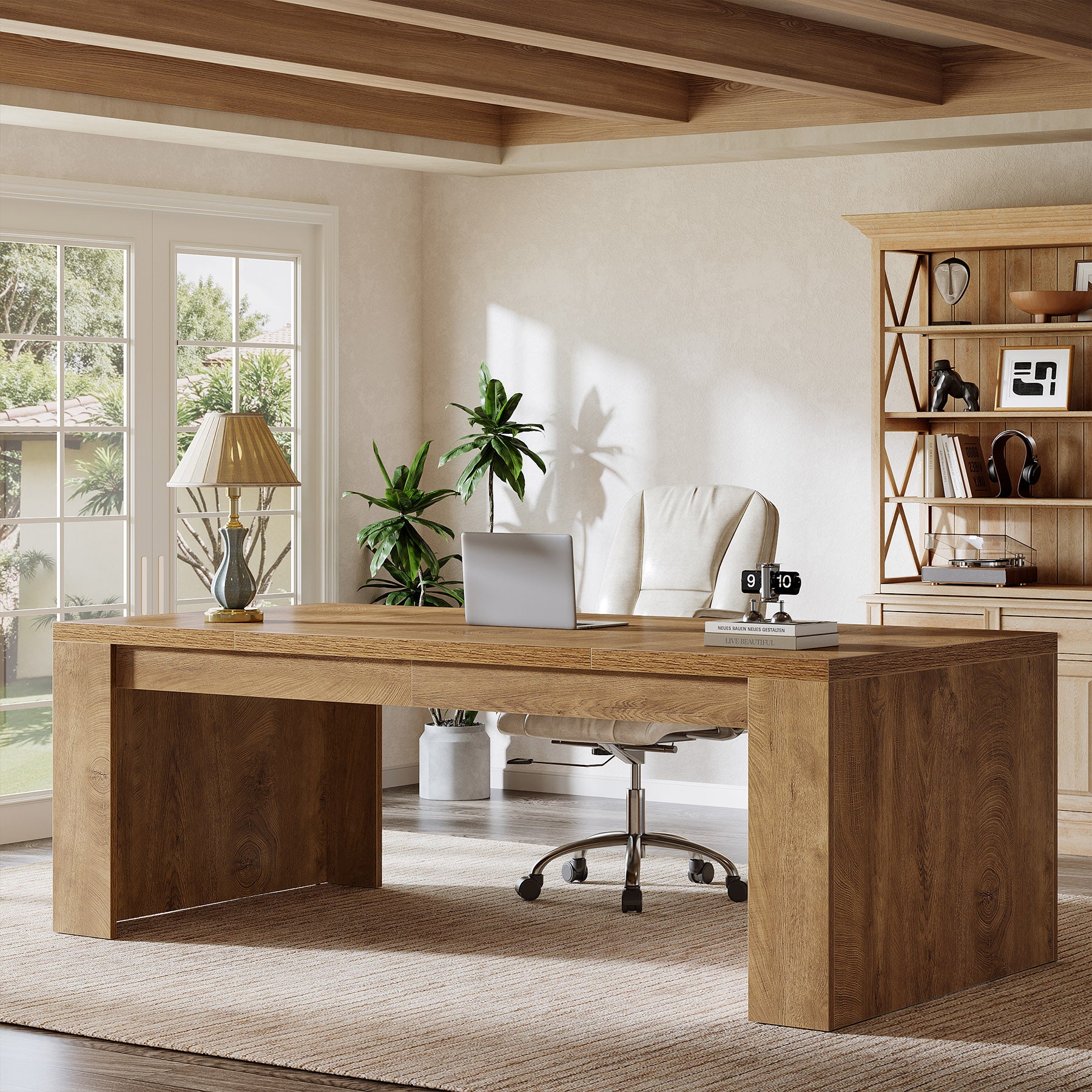 70.87" Executive Desk, Farmhouse Computer Desk with Double Pedestal Legs - Image 4