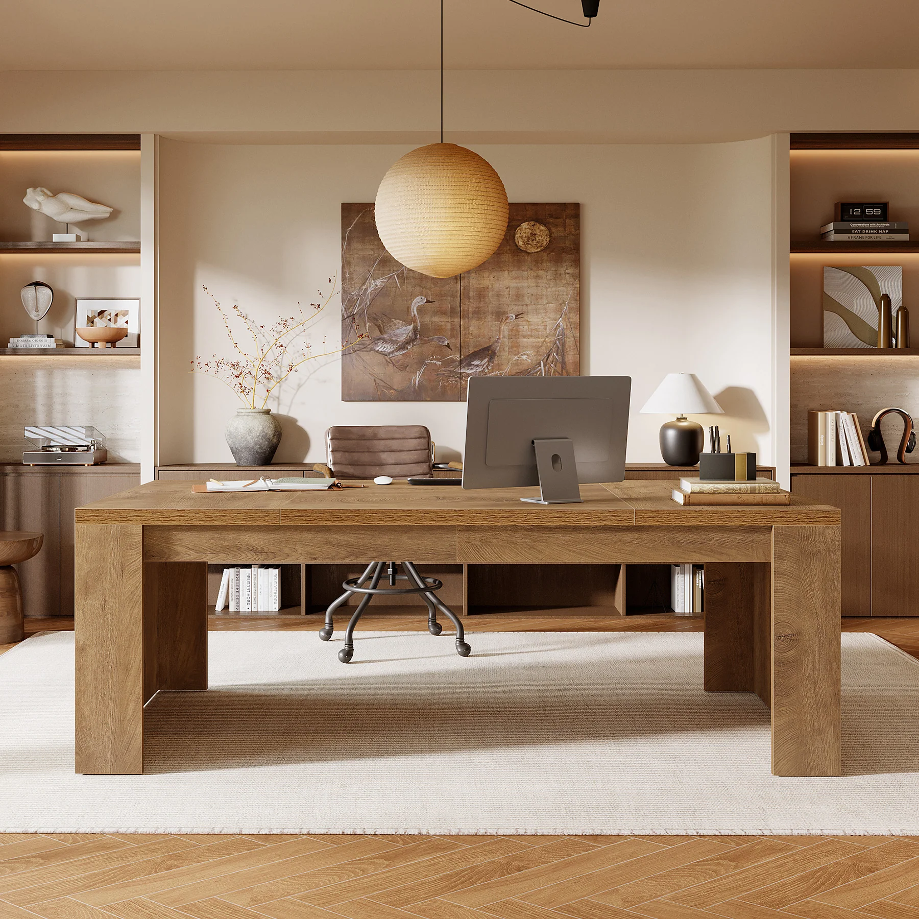 70.87" Executive Desk, Farmhouse Computer Desk with Double Pedestal Legs - Image 6