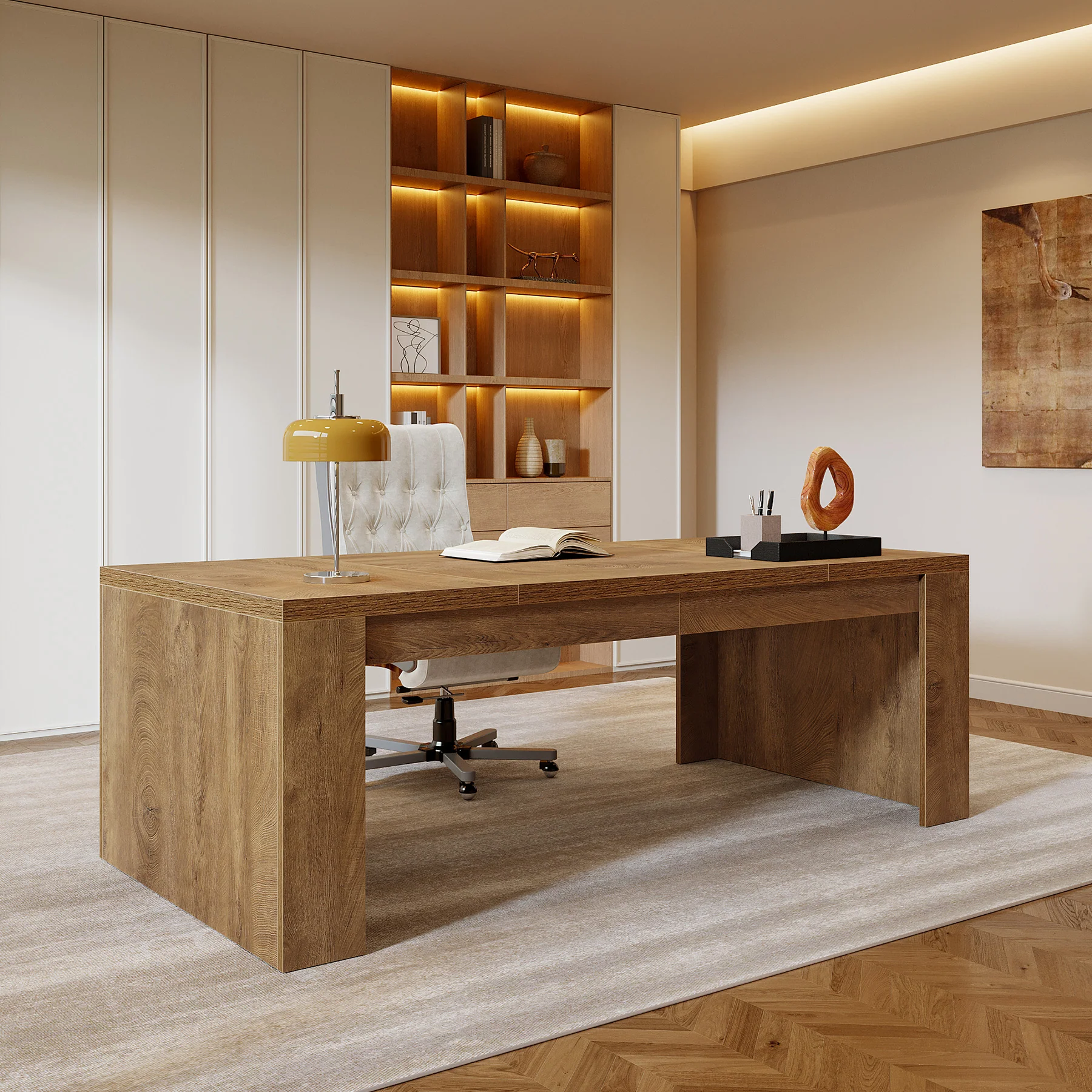 70.87" Executive Desk, Farmhouse Computer Desk with Double Pedestal Legs - Image 7