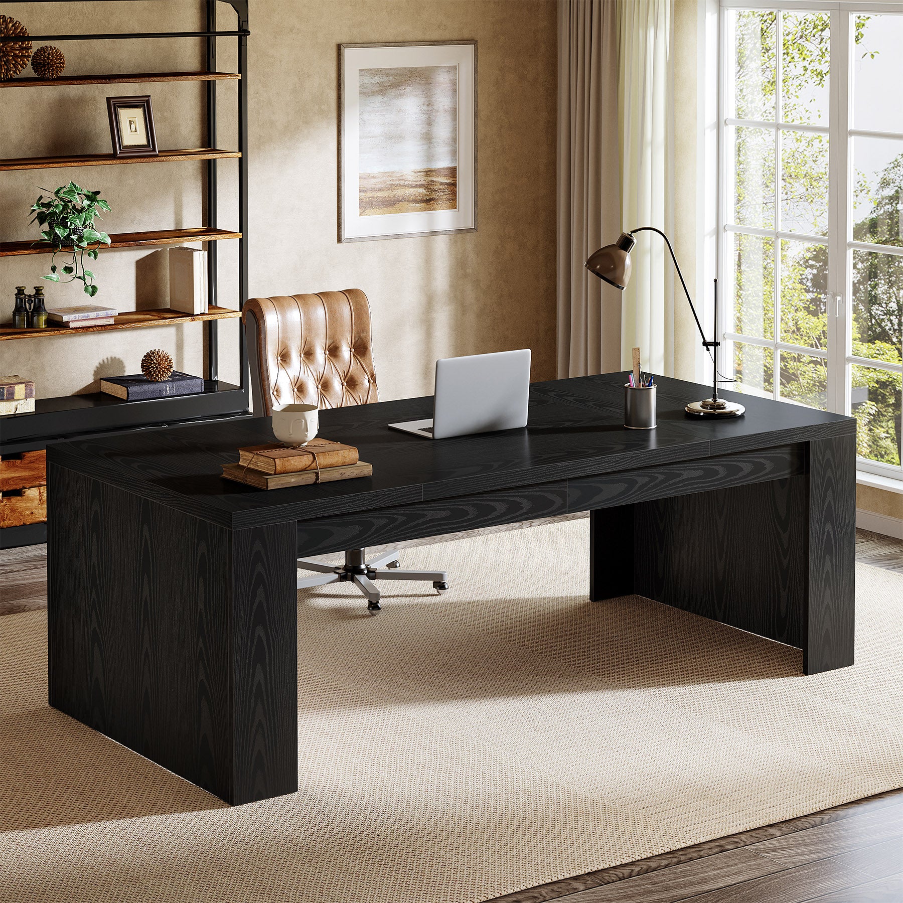 70.87" Executive Desk, Farmhouse Computer Desk with Double Pedestal Legs - Image 9