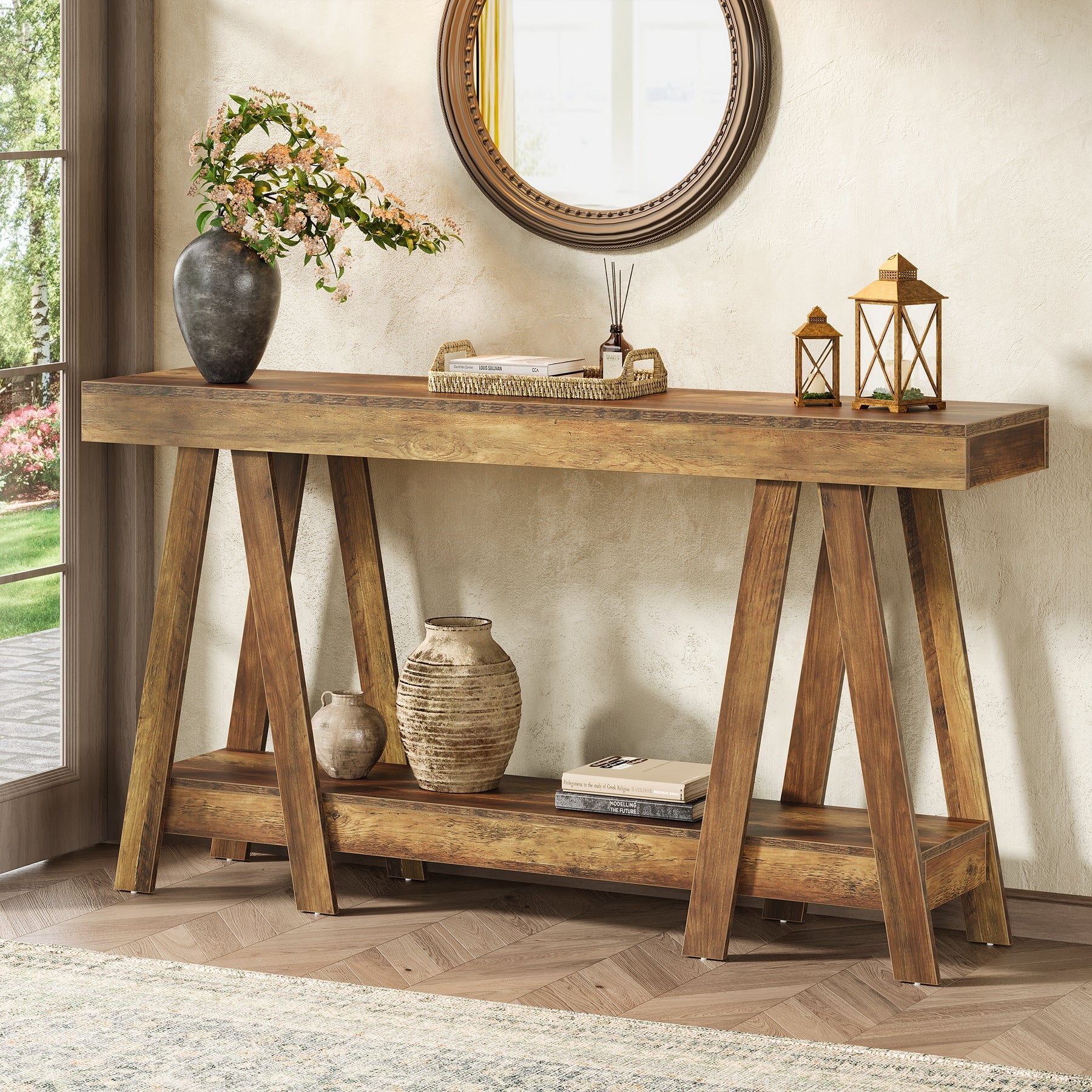 70.87" Console Table, 2-Tier Farmhouse Entryway Table Behind Sofa - Image 3
