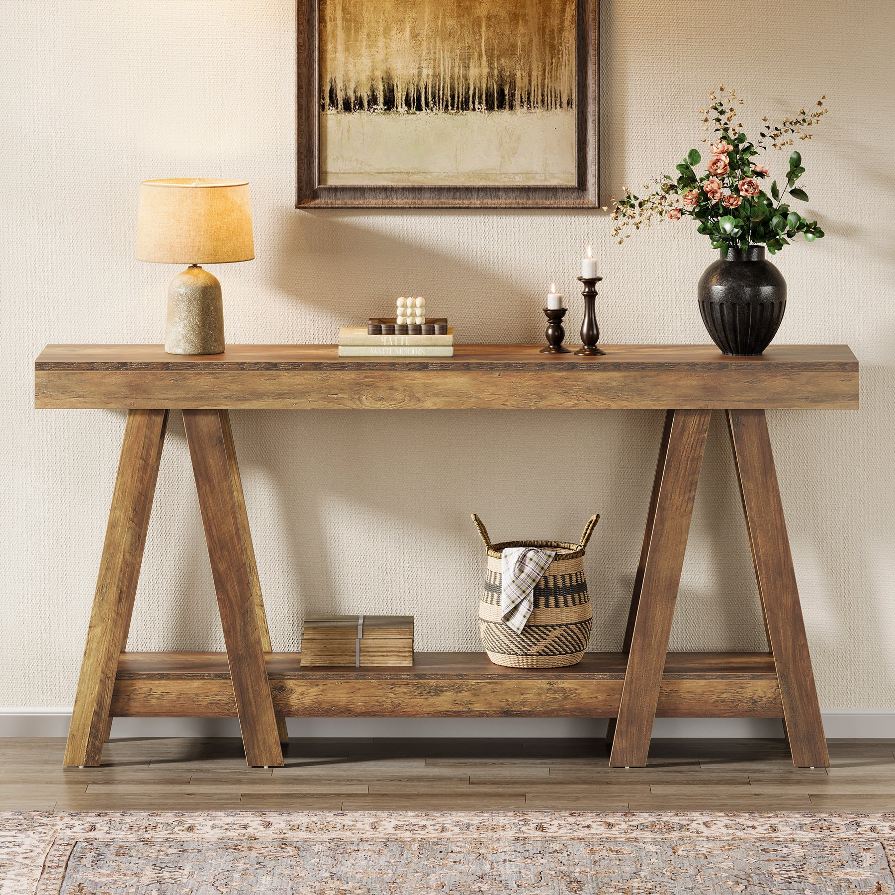 70.87" Console Table, 2-Tier Farmhouse Entryway Table Behind Sofa - Image 4