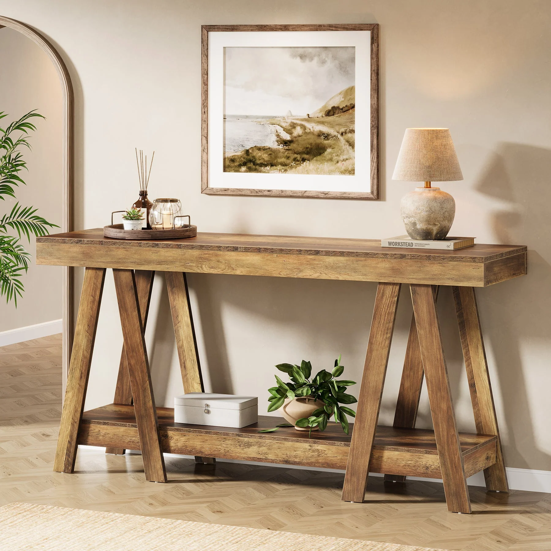 70.87" Console Table, 2-Tier Farmhouse Entryway Table Behind Sofa - Image 5