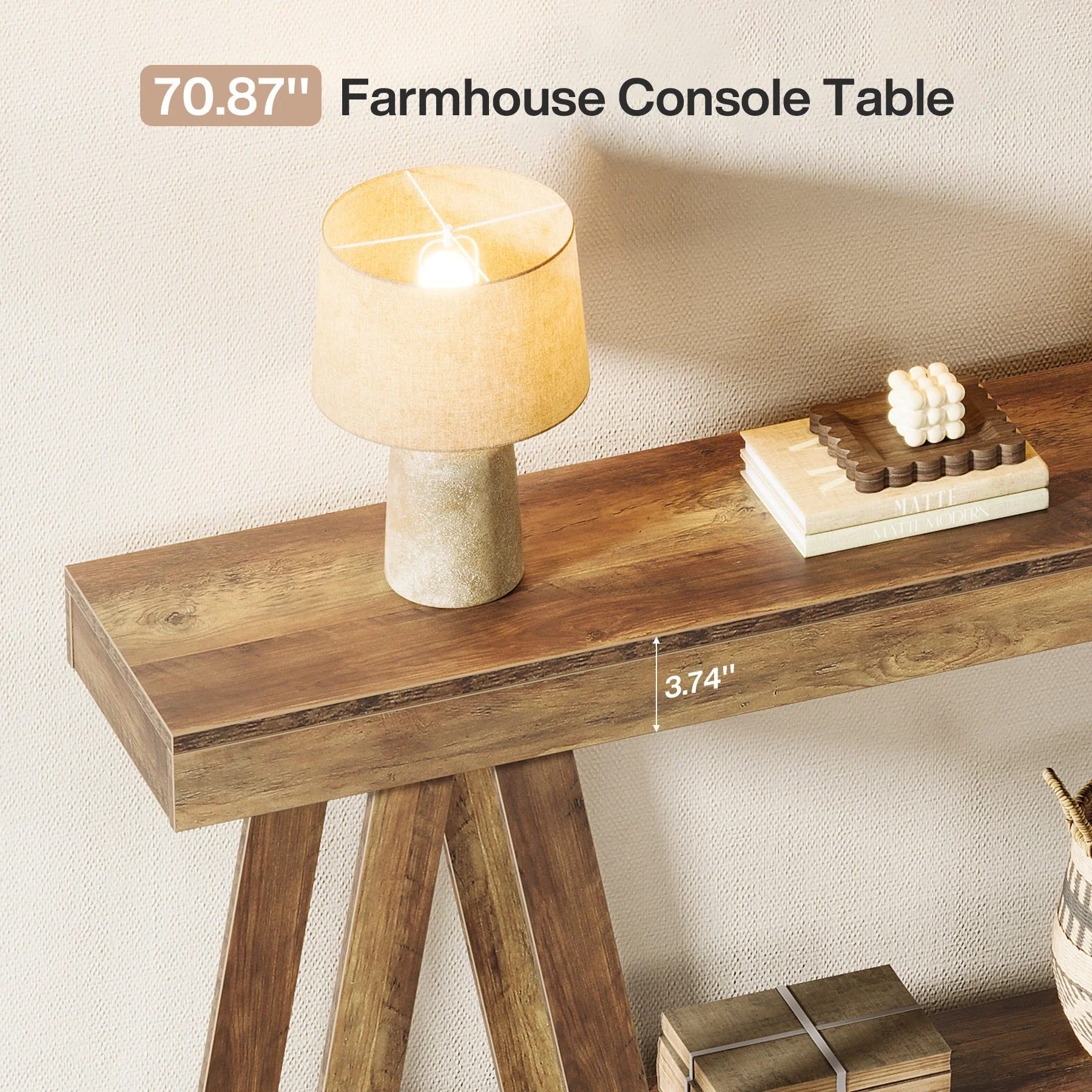 70.87" Console Table, 2-Tier Farmhouse Entryway Table Behind Sofa - Image 6