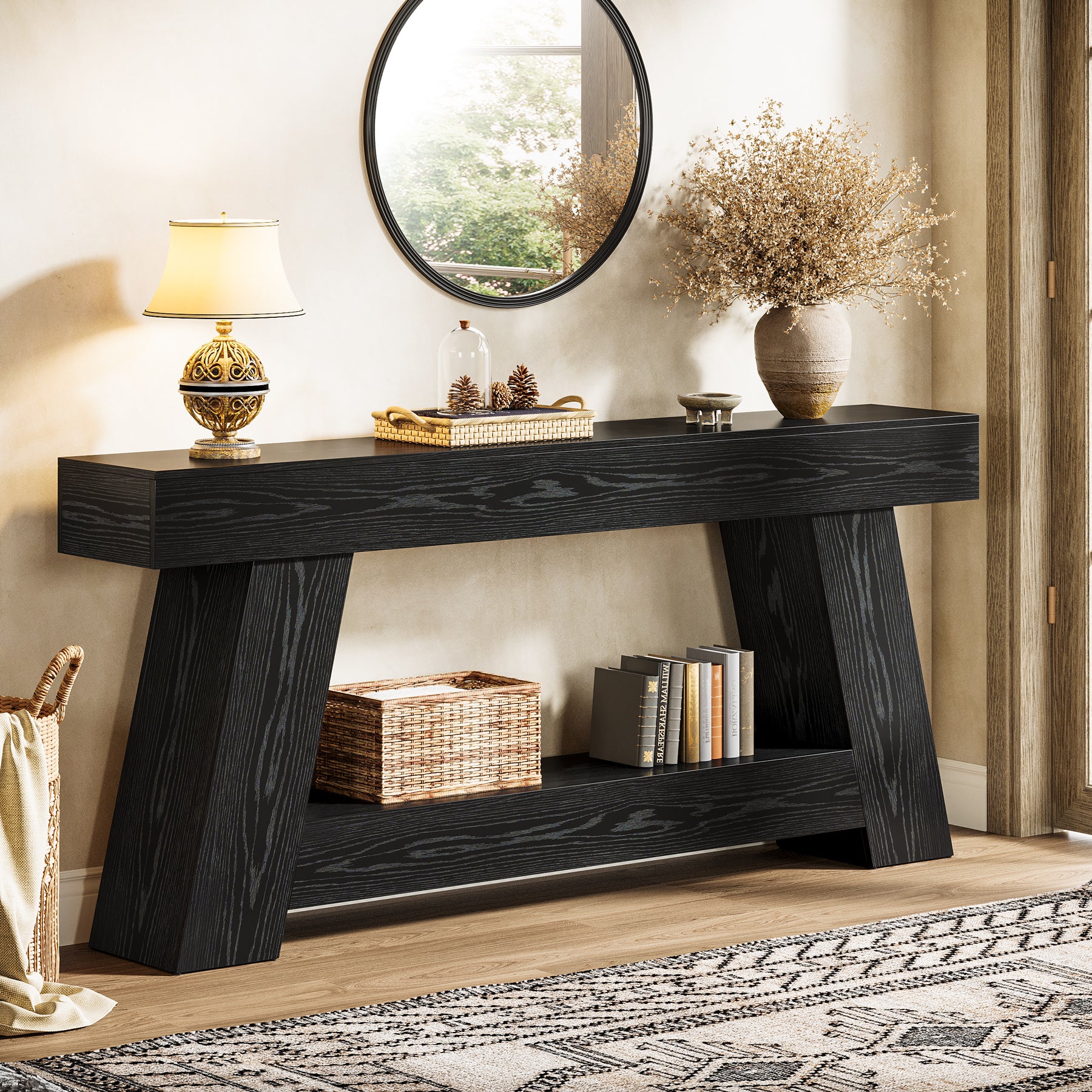 70.87" Console Table, Farmhouse 2-Tier Sofa Table with Open Storage Shelf - Image 10
