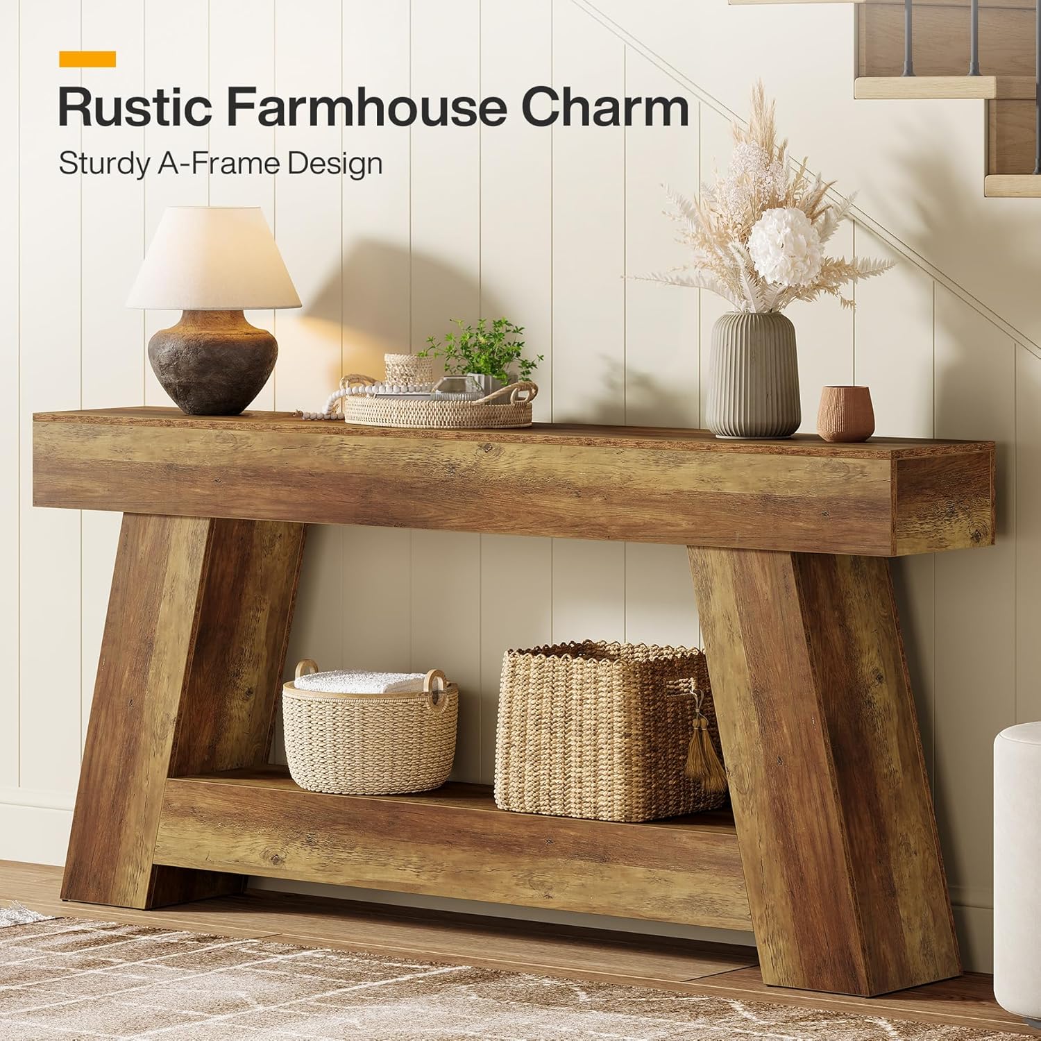 70.87" Console Table, Farmhouse 2-Tier Sofa Table with Open Storage Shelf - Image 5