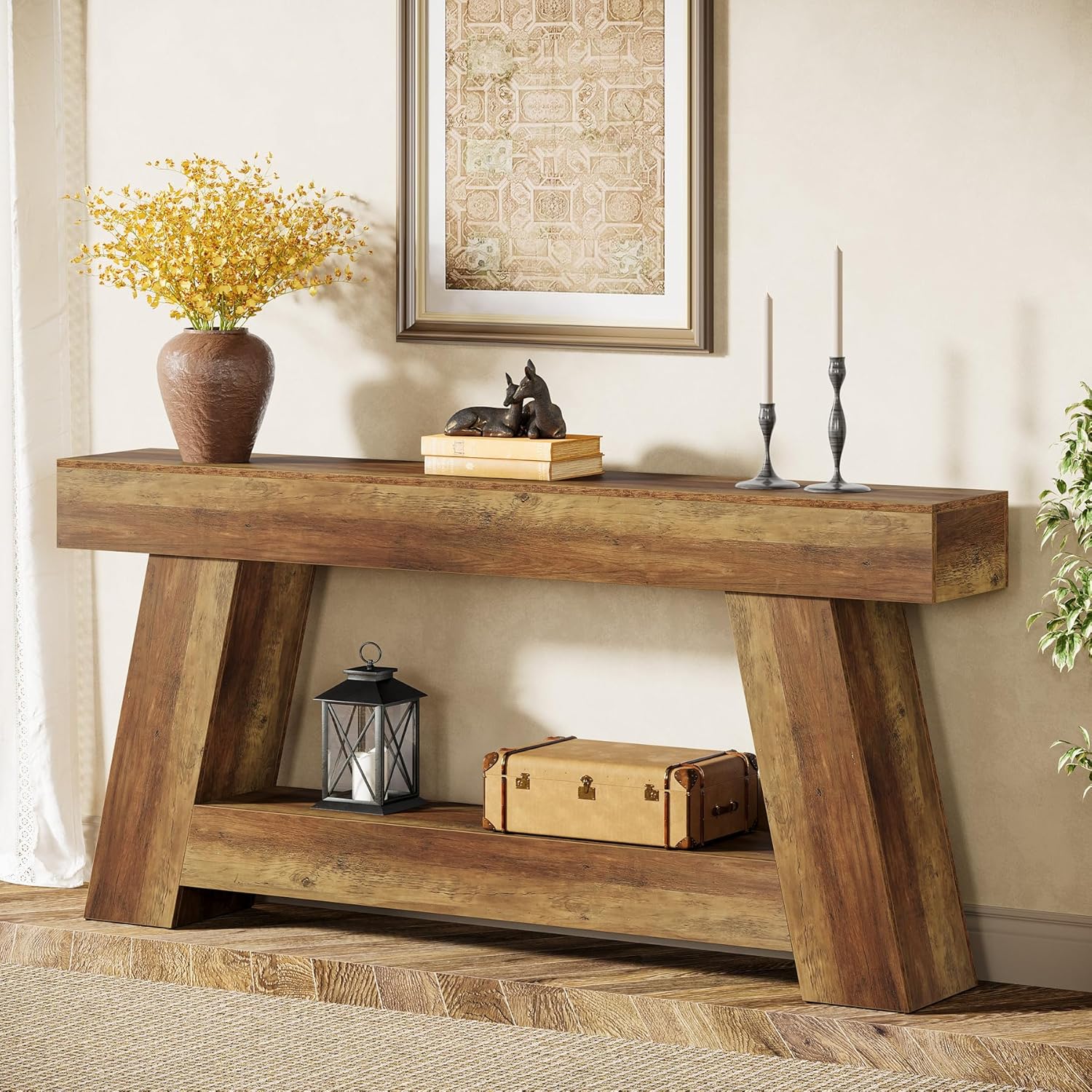 70.87" Console Table, Farmhouse 2-Tier Sofa Table with Open Storage Shelf - Image 6