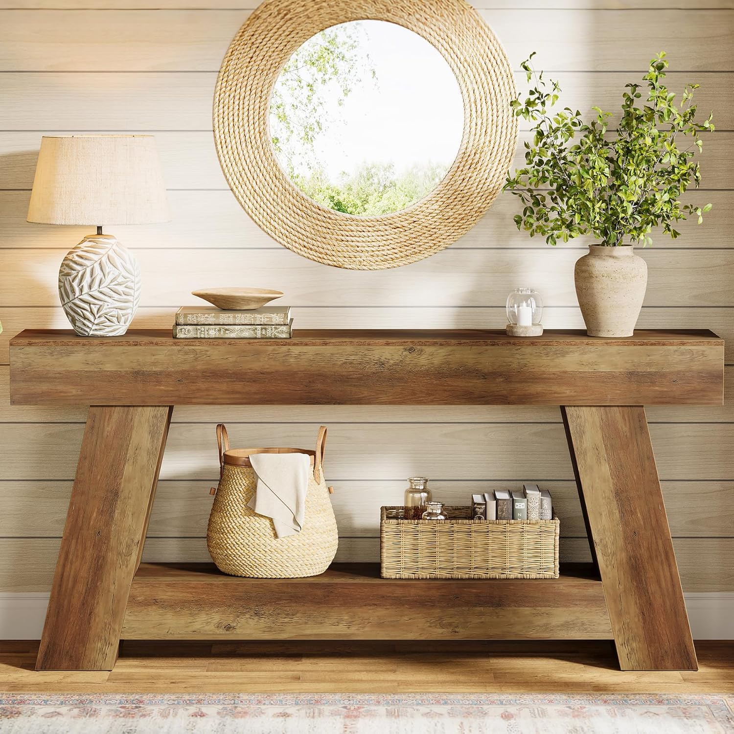 70.87" Console Table, Farmhouse 2-Tier Sofa Table with Open Storage Shelf - Image 7