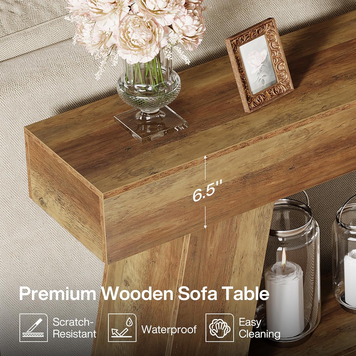 70.87" Console Table, Farmhouse 2-Tier Sofa Table with Open Storage Shelf - Image 9