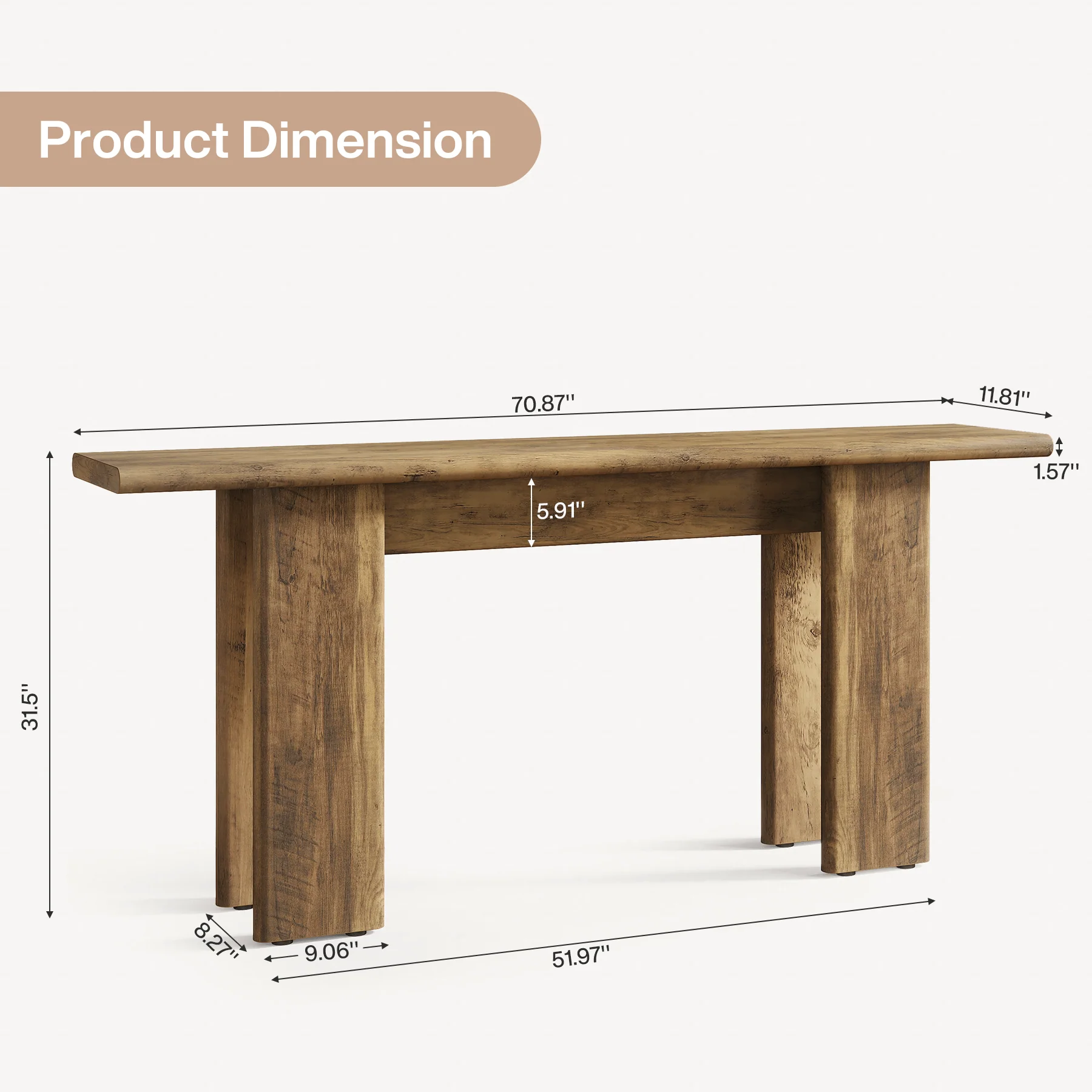 70.87" Console Table, Mid-Century Modern Sofa Table Behind Couch - Image 2