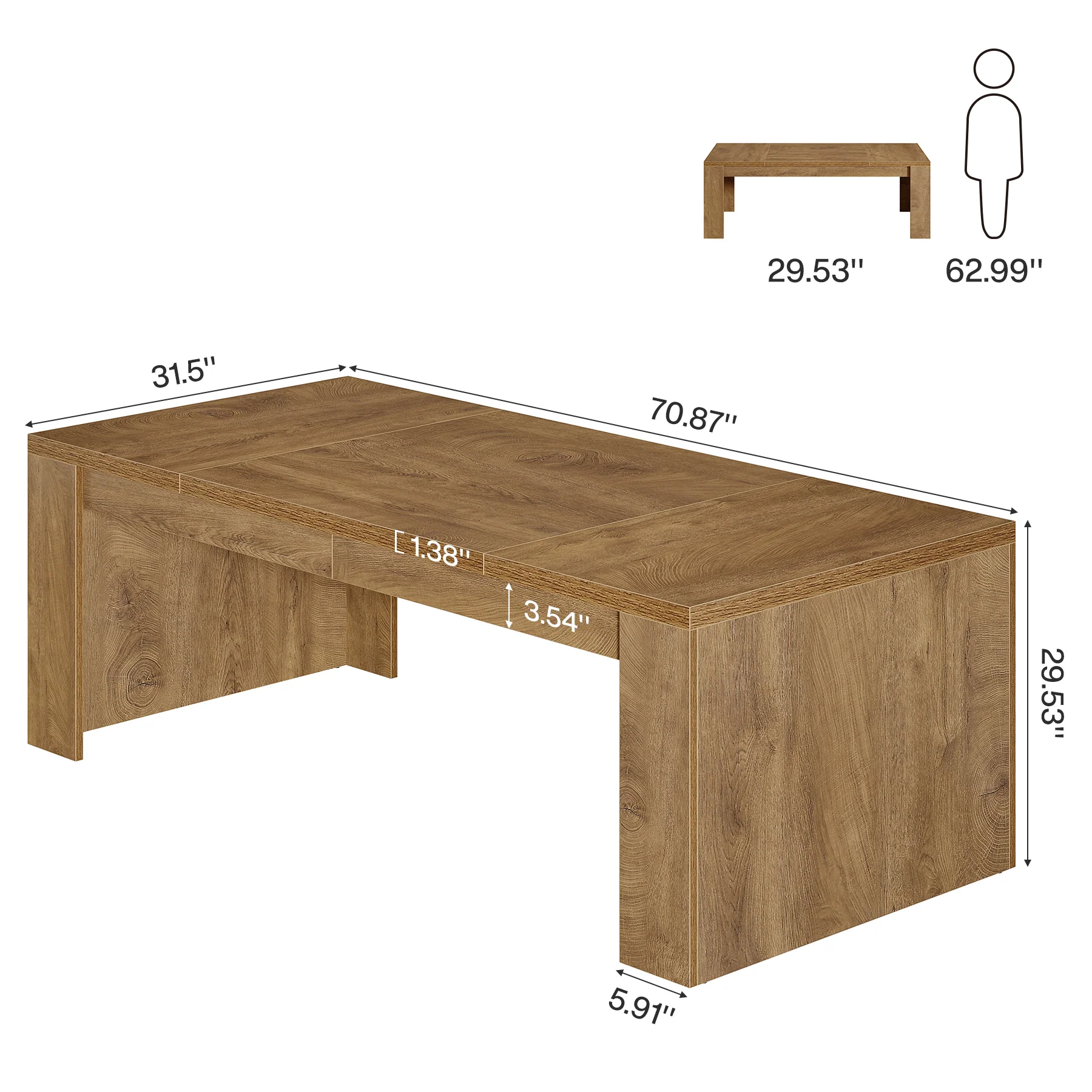 70.87" Dining Table, Rectangular Kitchen Table with Sturdy Frame for 6-8 - Image 2