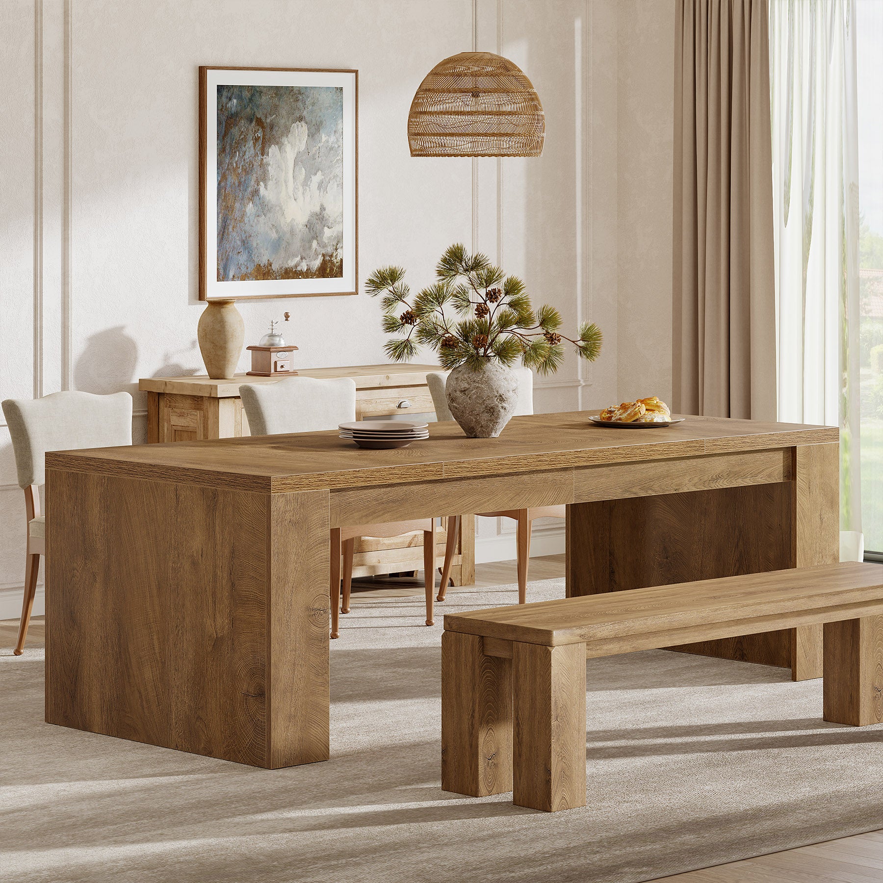 70.87" Dining Table, Rectangular Kitchen Table with Sturdy Frame for 6-8 - Image 3