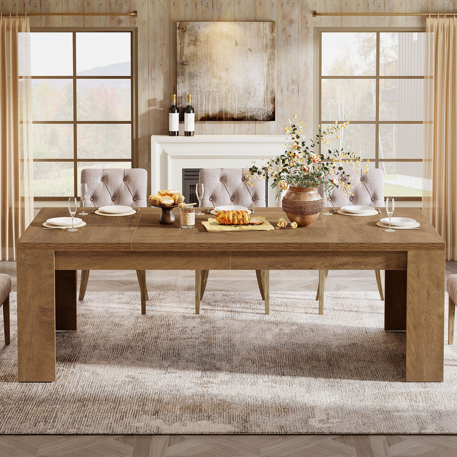 70.87" Dining Table, Rectangular Kitchen Table with Sturdy Frame for 6-8 - Image 4