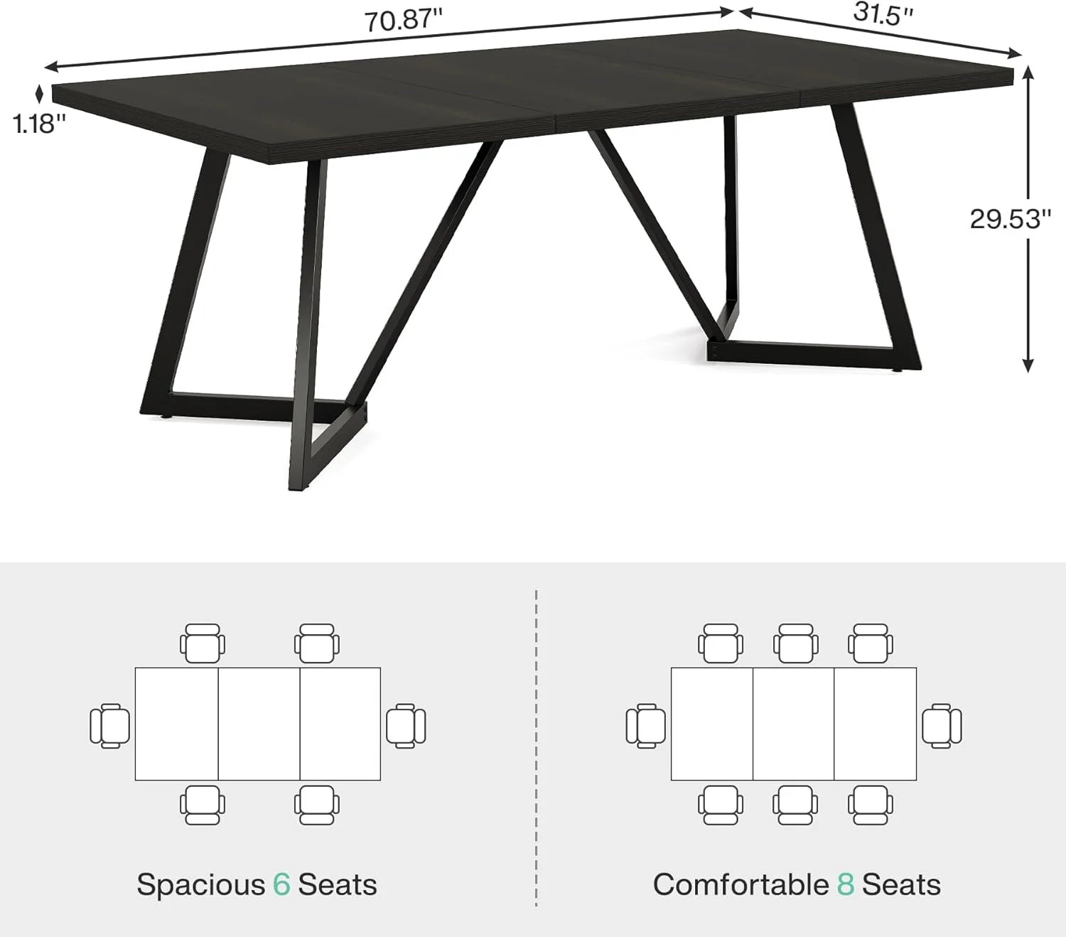 70.87" Executive Desk, Modern Computer Office Desk with Metal Frame - Image 2