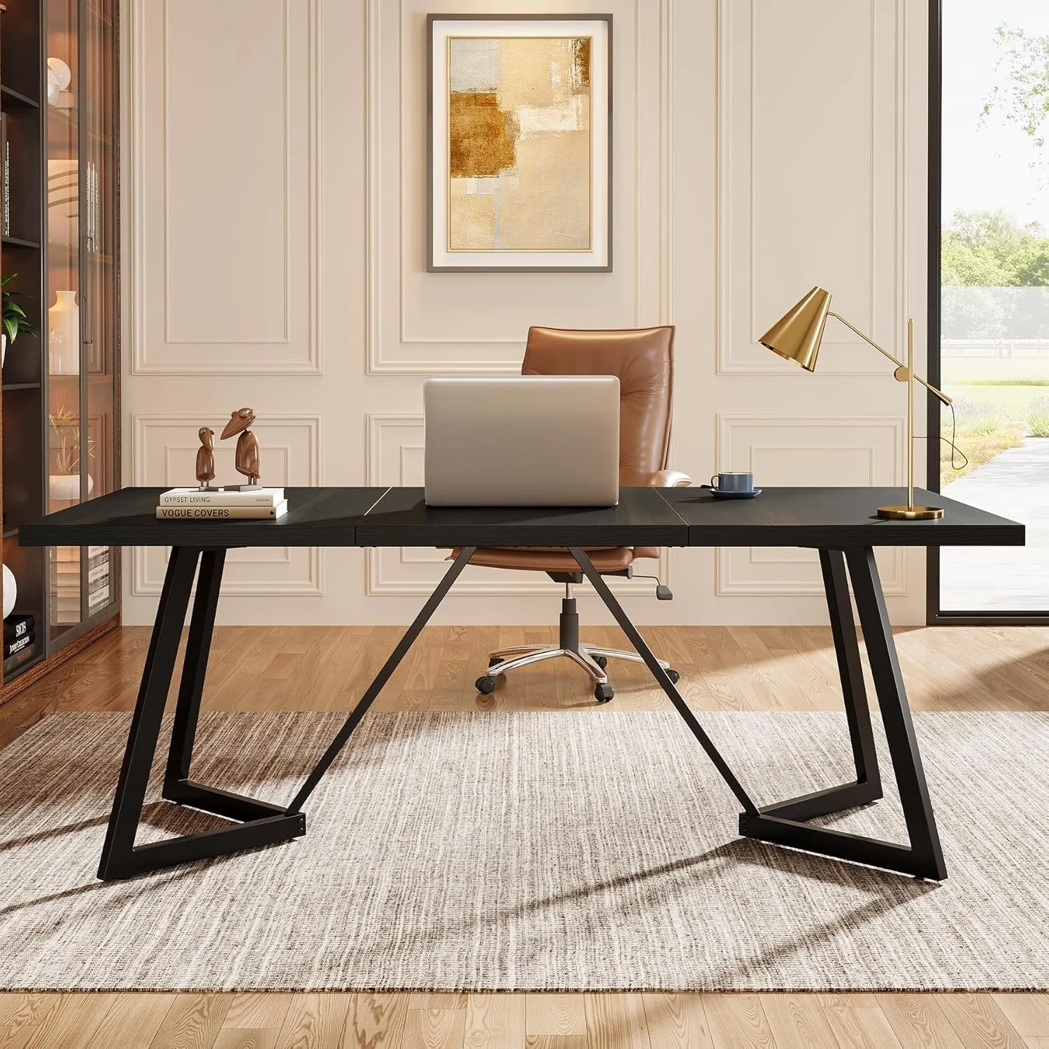 70.87" Executive Desk, Modern Computer Office Desk with Metal Frame - Image 3