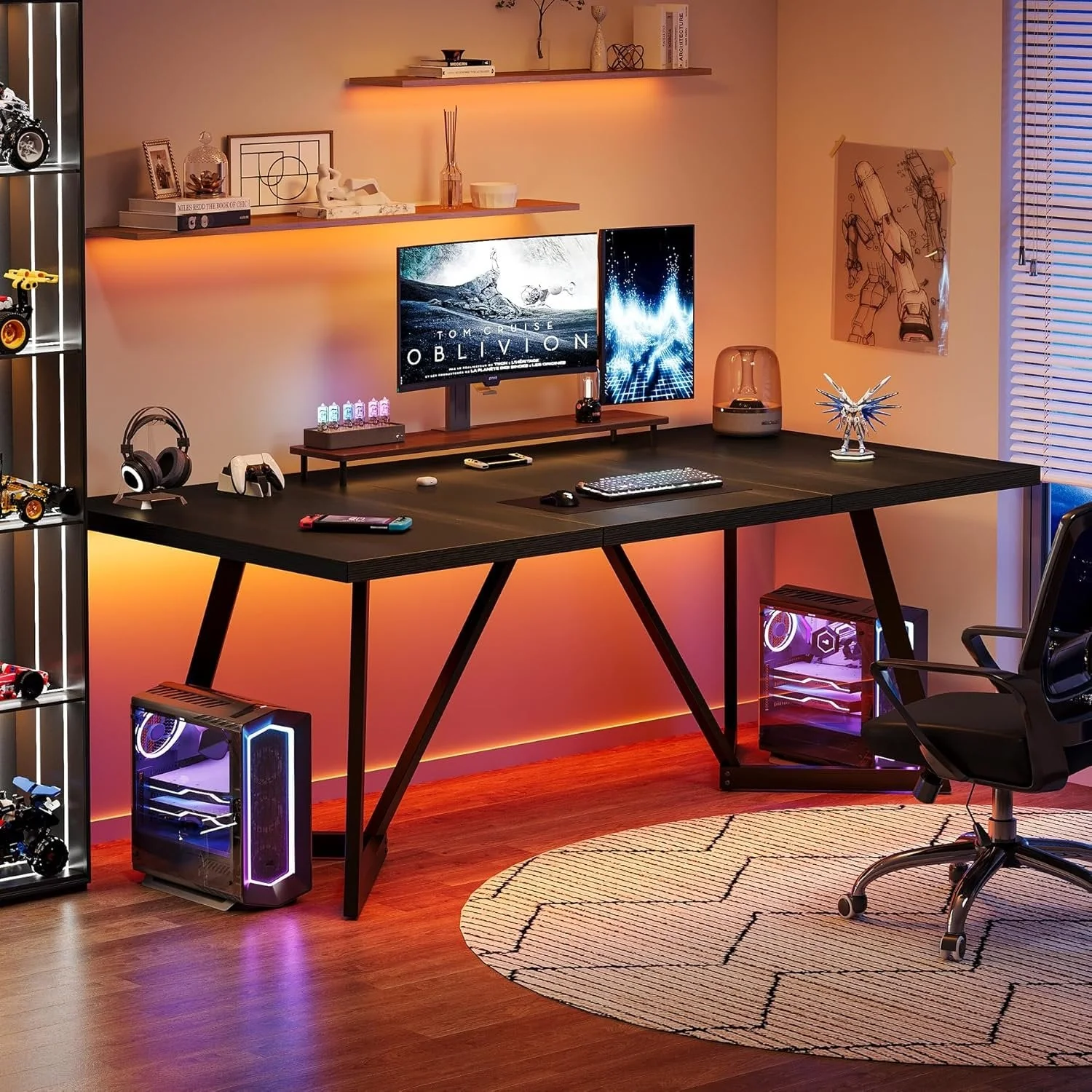70.87" Executive Desk, Modern Computer Office Desk with Metal Frame - Image 4