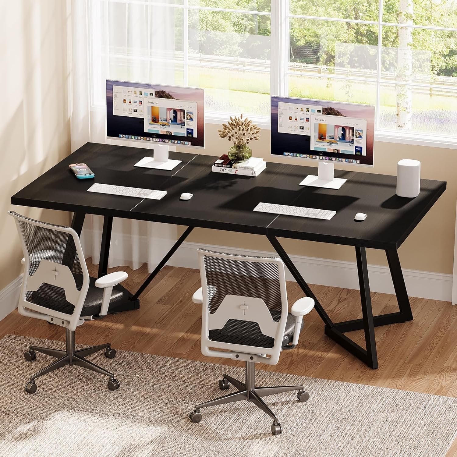 70.87" Executive Desk, Modern Computer Office Desk with Metal Frame - Image 5