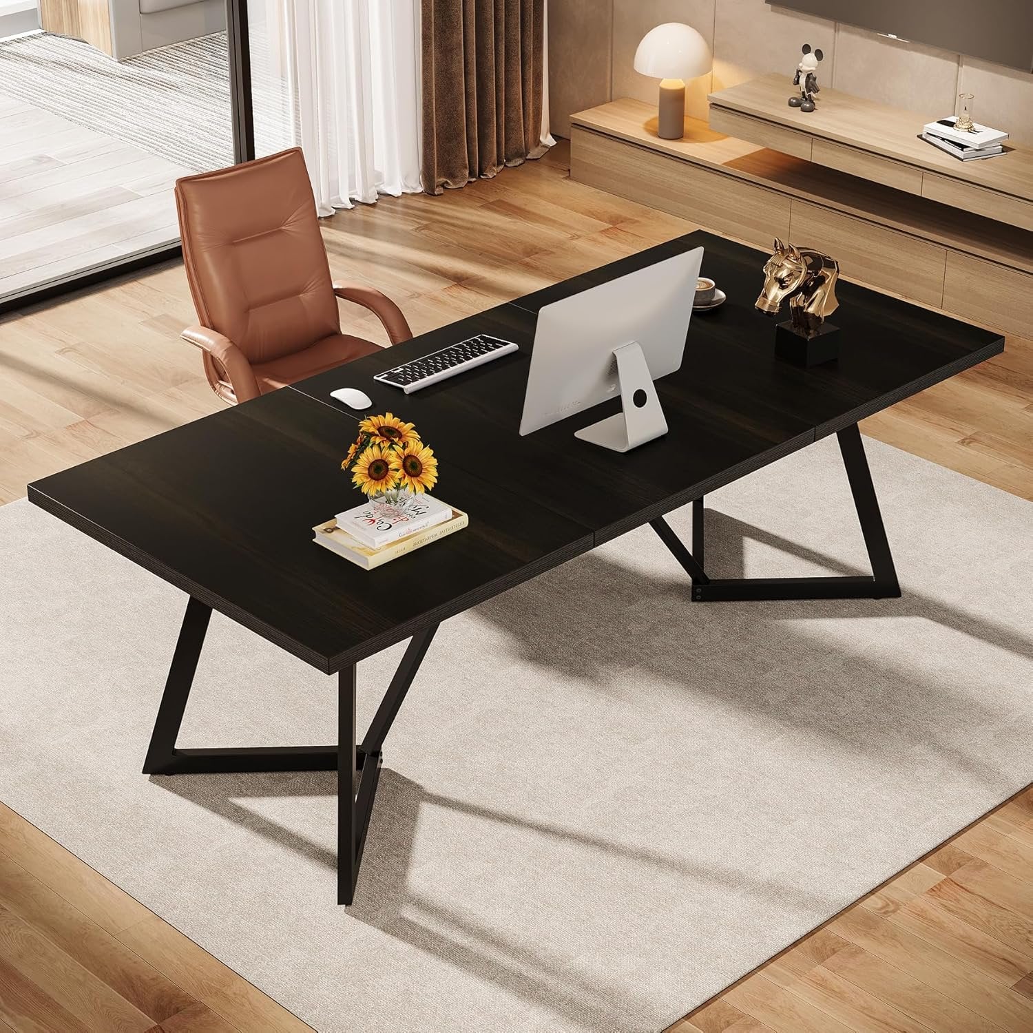 70.87" Executive Desk, Modern Computer Office Desk with Metal Frame - Image 6