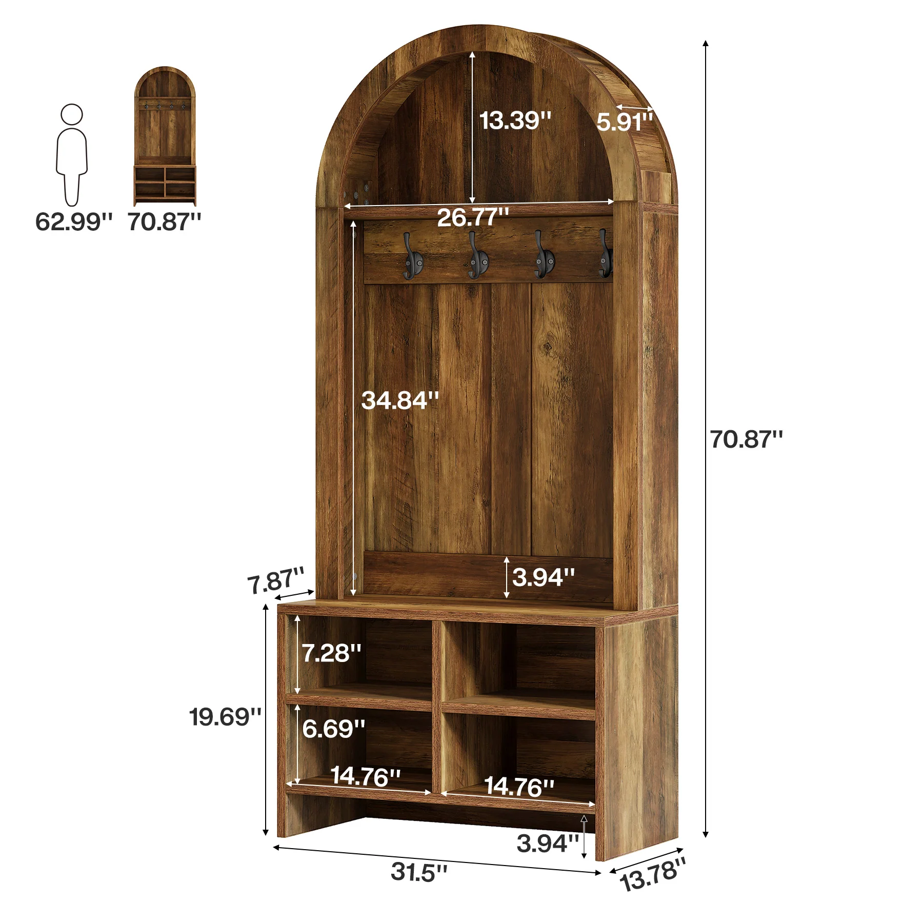 70.87“ Arched Hall Tree with Bench and Shoe Storage - Image 2
