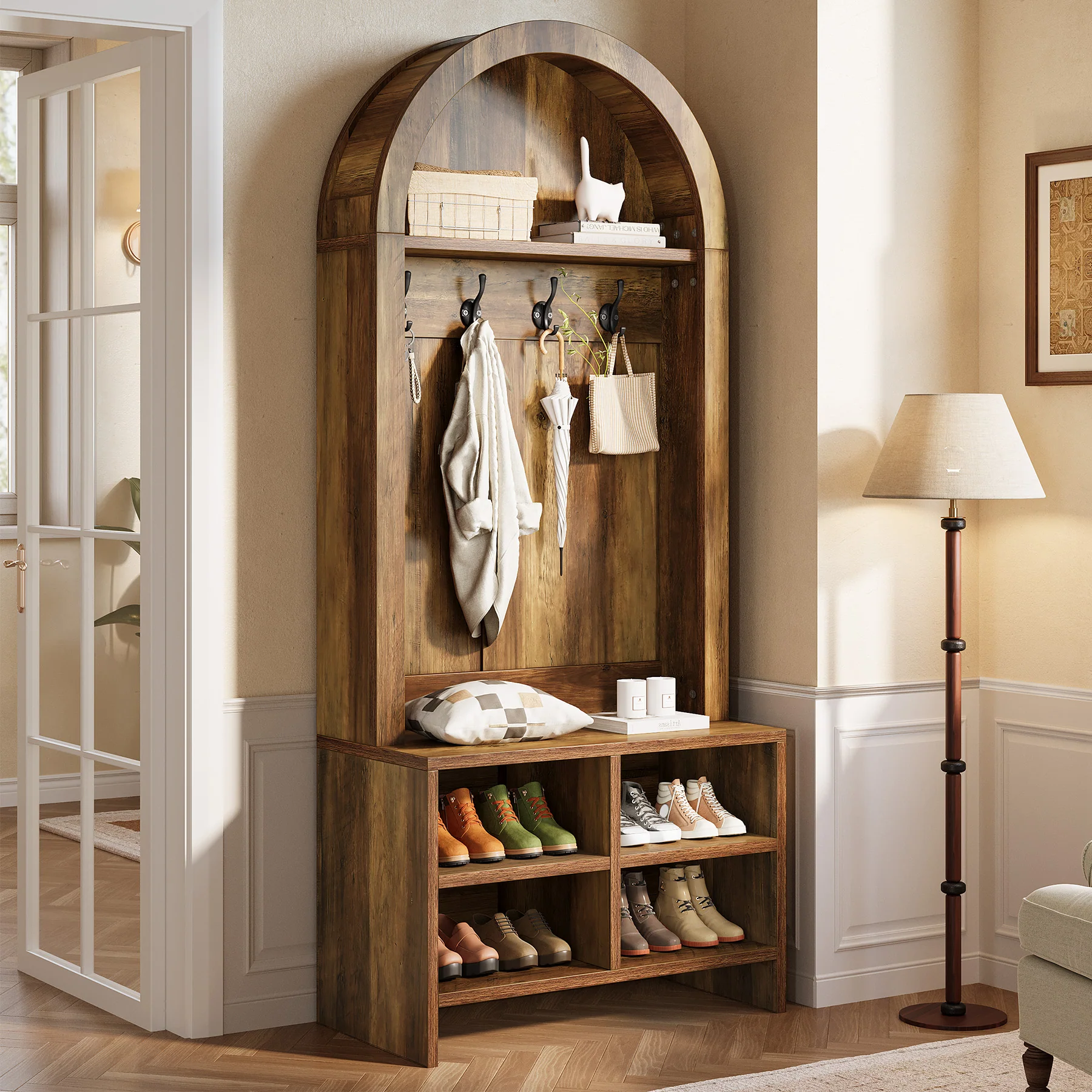 70.87“ Arched Hall Tree with Bench and Shoe Storage - Image 5