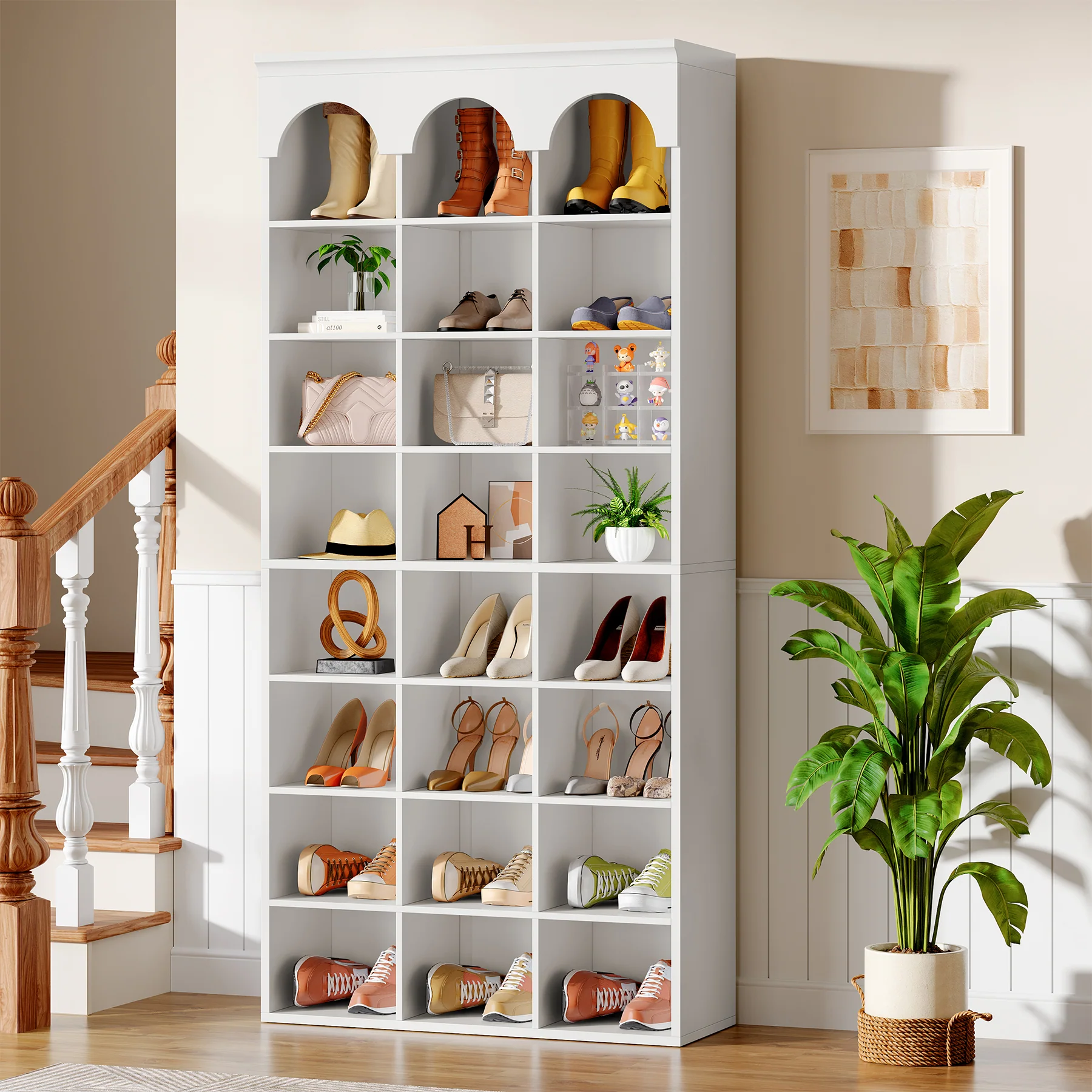 70.87" Shoe Storage Cabinet, Freestanding Shoe Rack with 24 Cubbies - Image 4