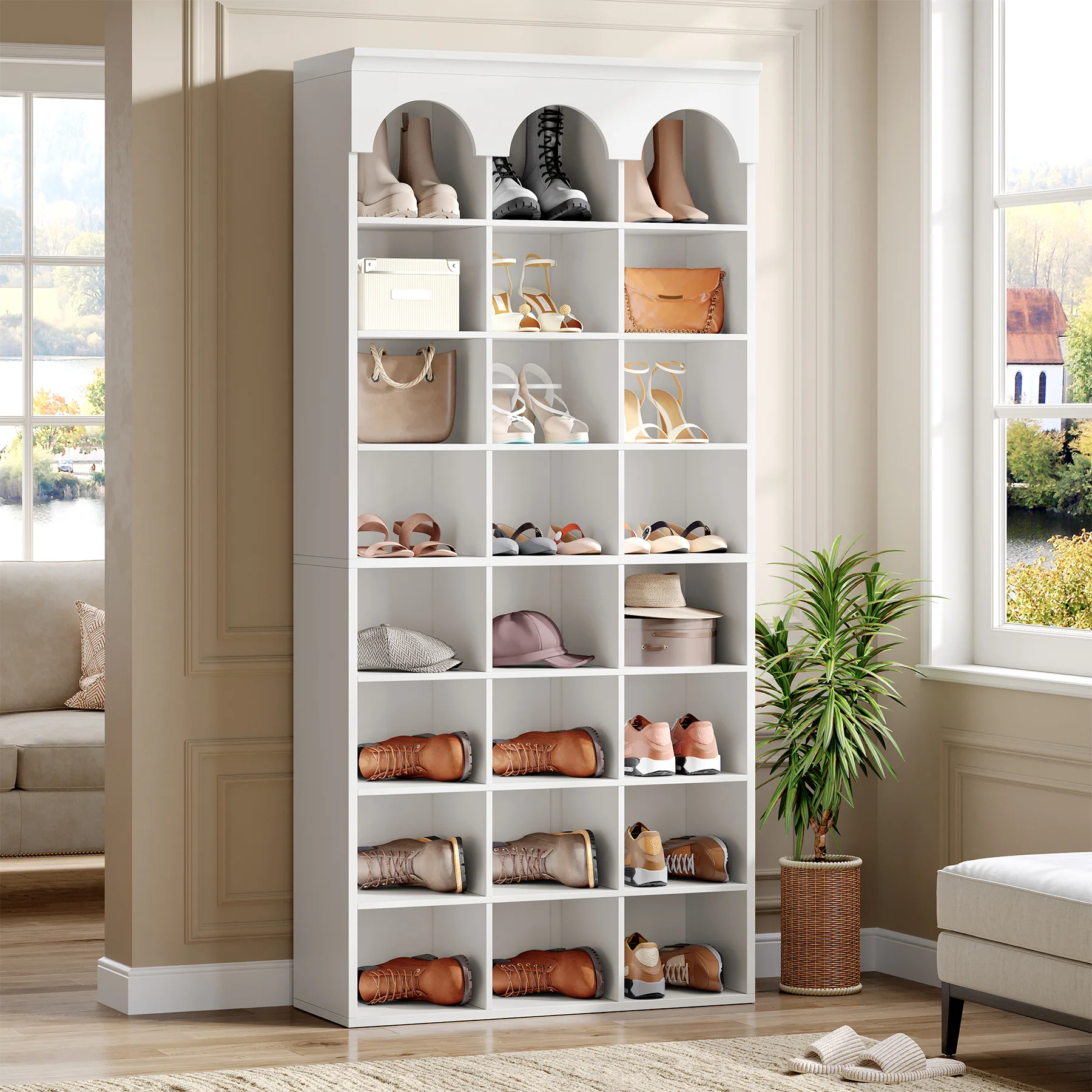 70.87" Shoe Storage Cabinet, Freestanding Shoe Rack with 24 Cubbies - Image 5