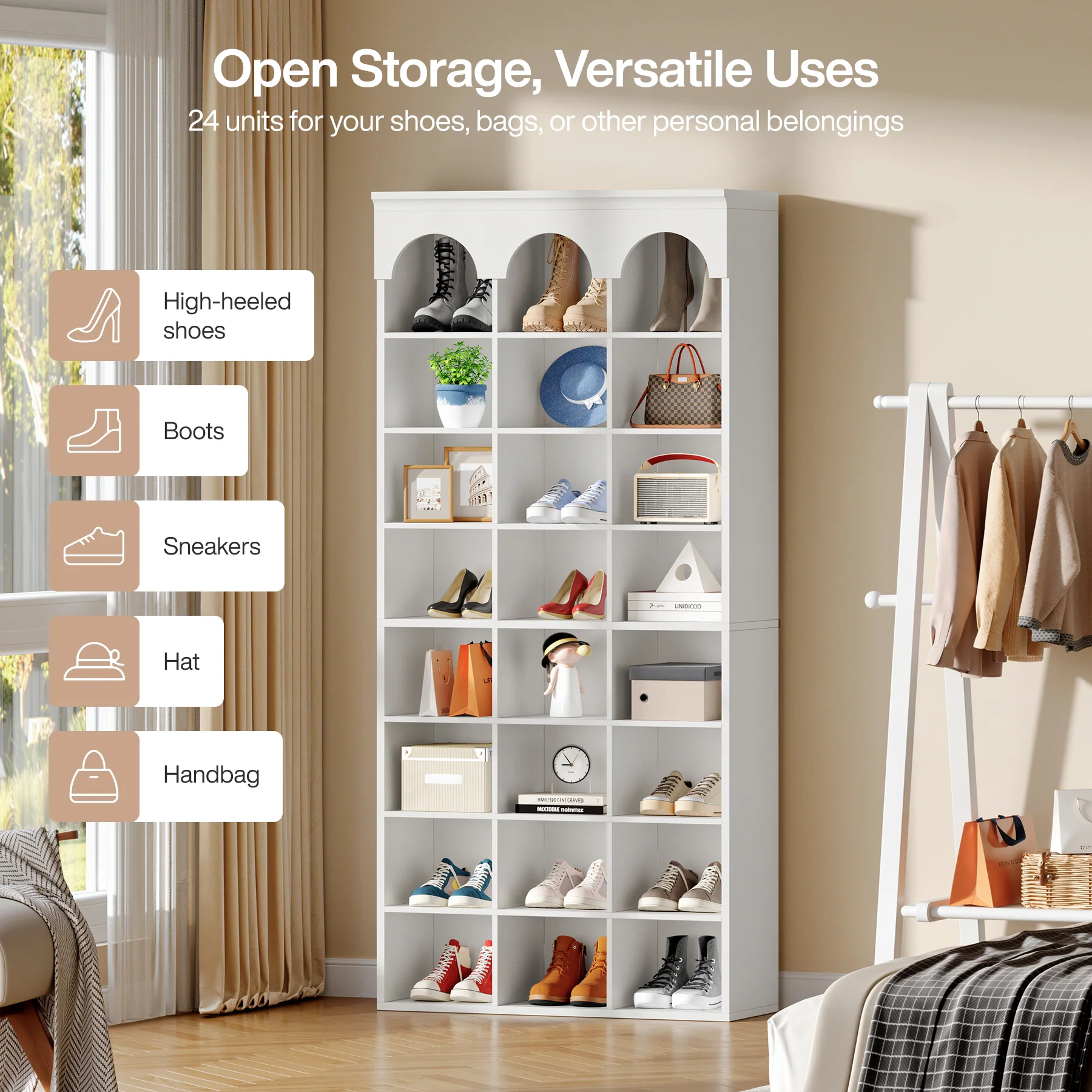 70.87" Shoe Storage Cabinet, Freestanding Shoe Rack with 24 Cubbies - Image 7